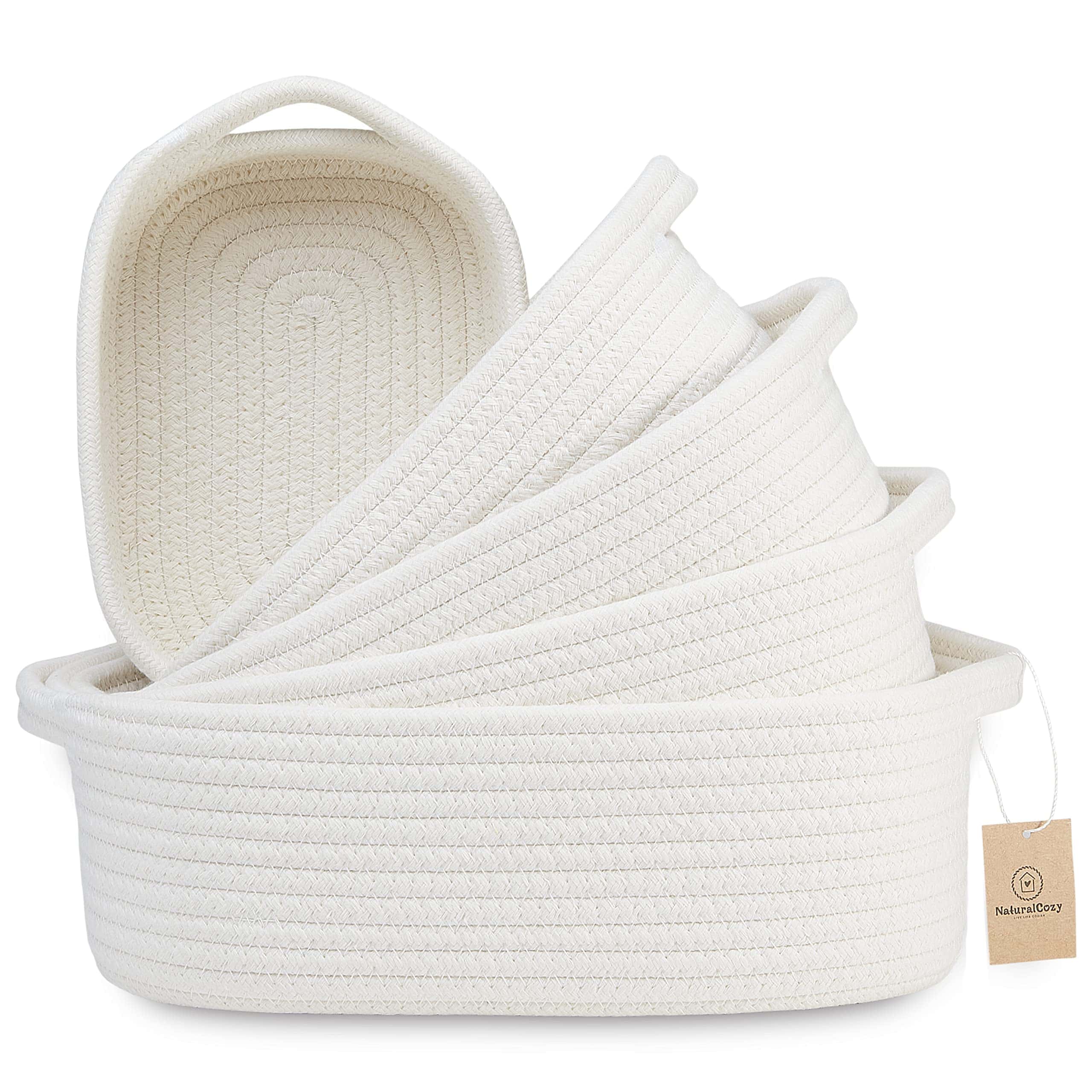 NaturalCozy Conjunto de 5 Cestas Rectangulares de -Blanco Ro