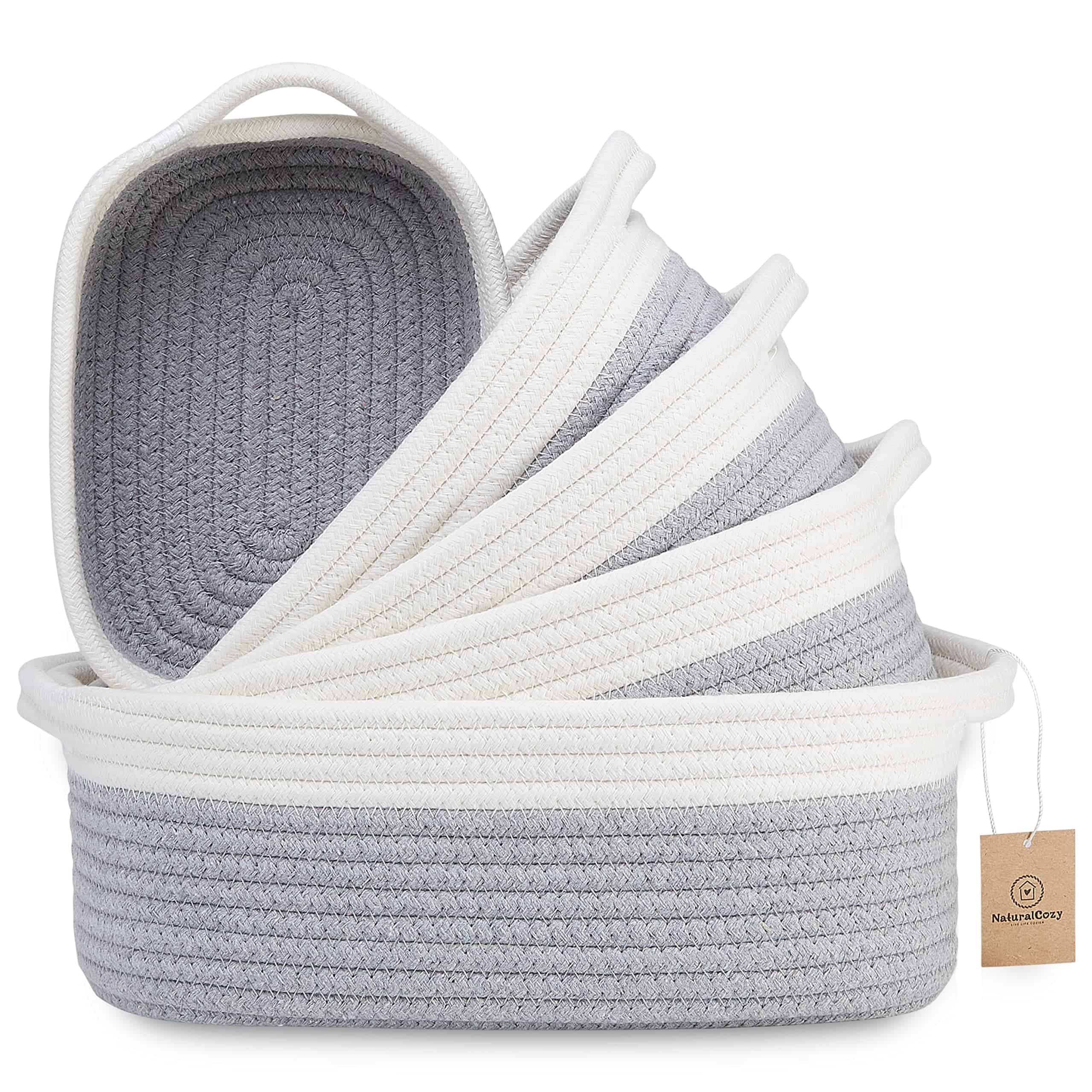 Conjunto de 5 Cestas Rectangulares -Blanco Roto y Gris