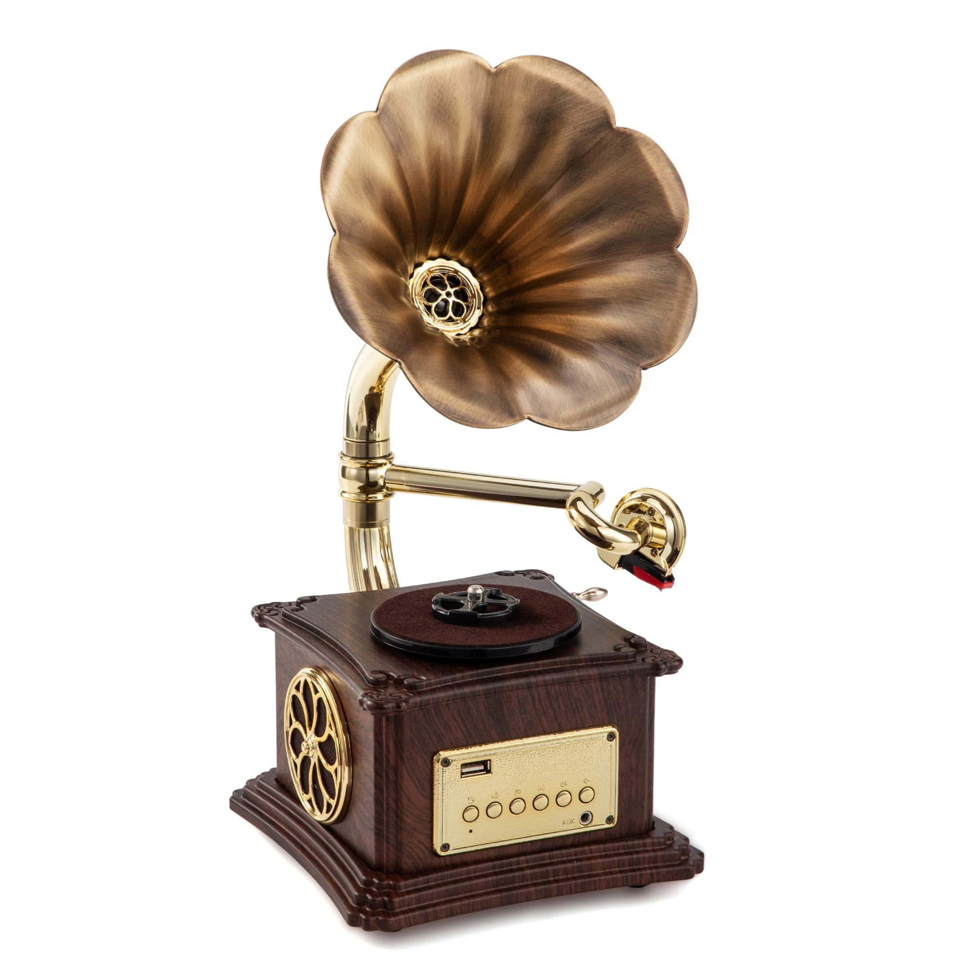 Tocadiscos de Madera Estilo Vintage con Bluetooth, USB,