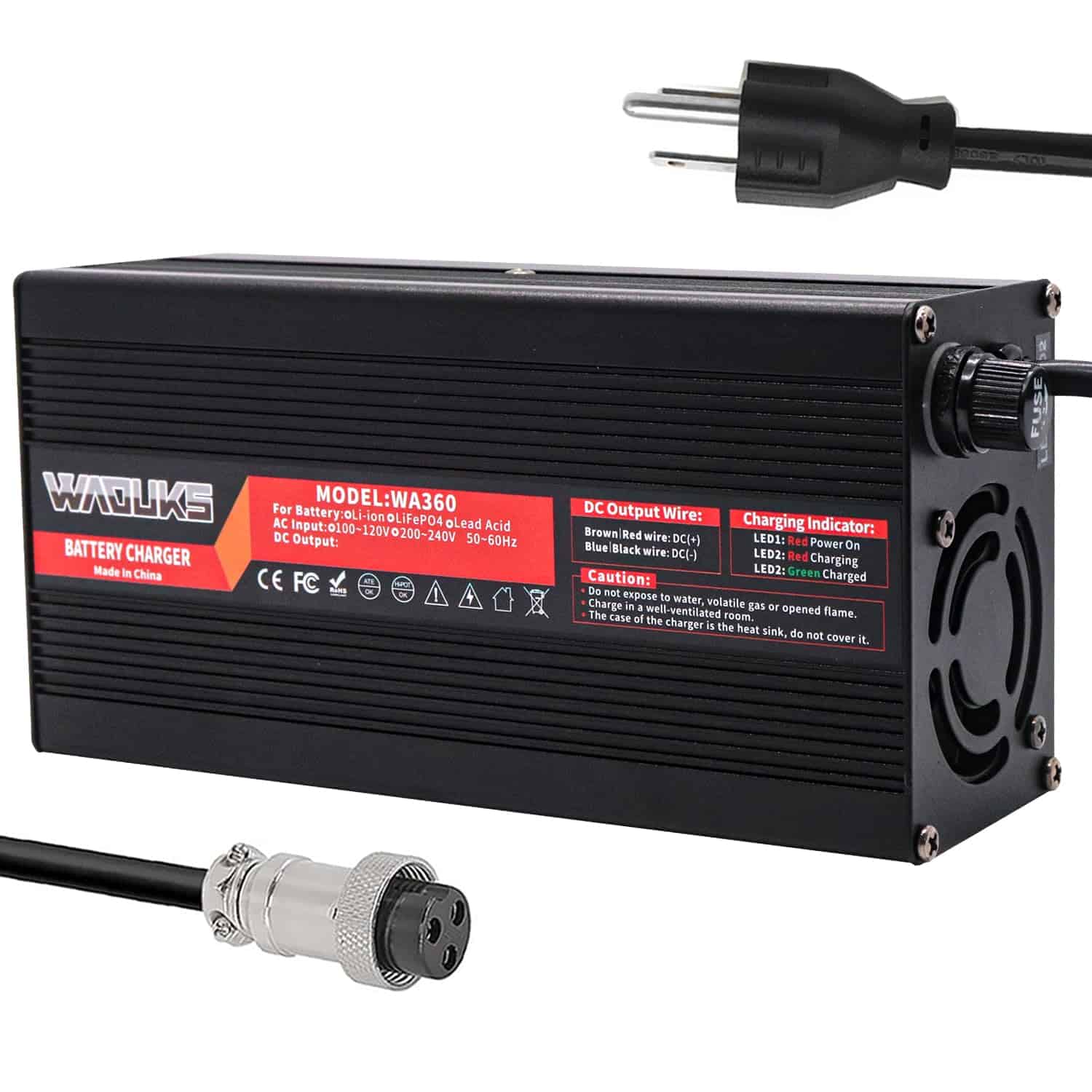 Cargador Negro de aluminio de 58.8V 5A con ventilador de