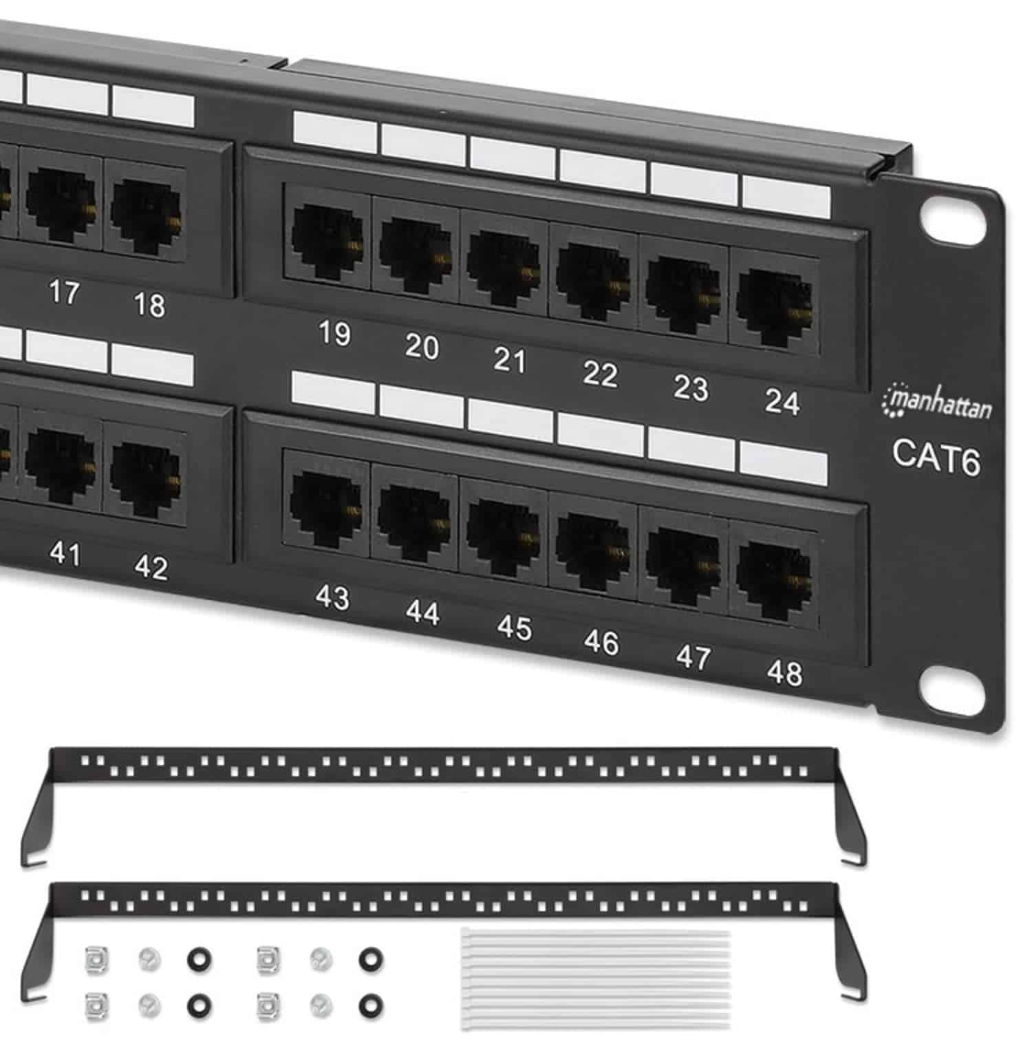 Panel de parche de red Manhattan de 48 puertos Cat-6 - 2U
