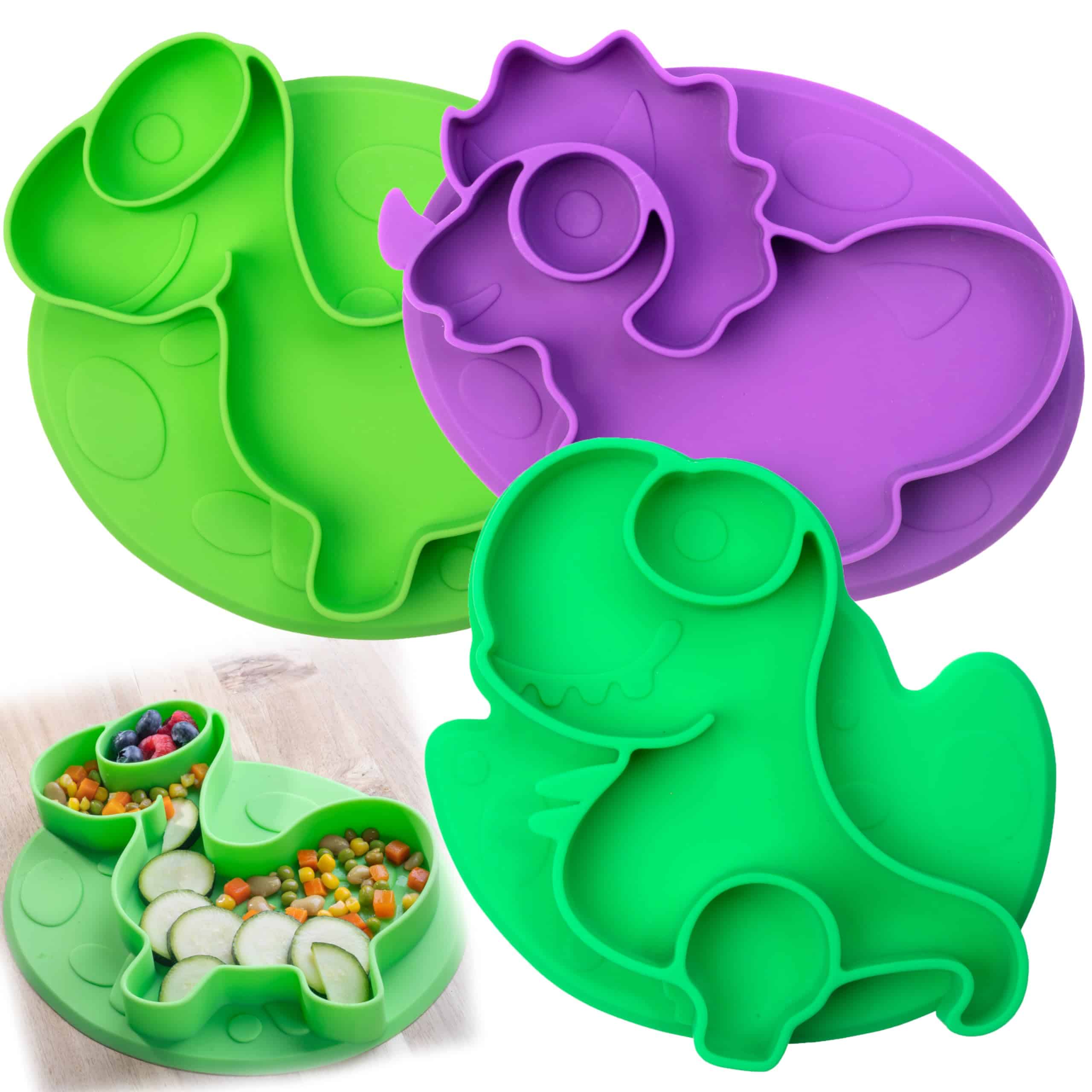 Platos de Compartimentos de Silicona de Dinosaurio- 3 PK