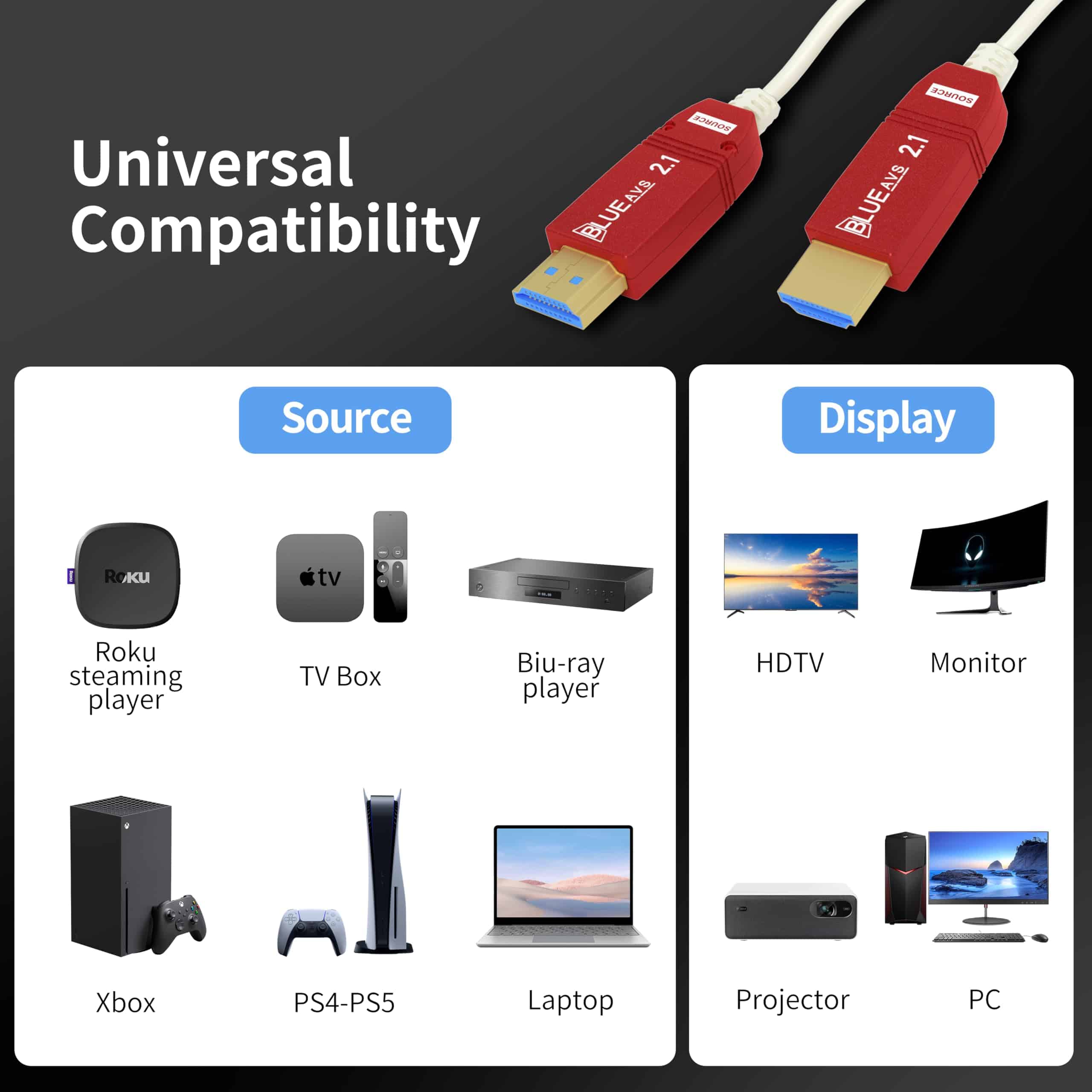 Alternative view of Cable de fibra óptica HDMI 8K BlueAVS 100FT 48gbps 8K60Hz