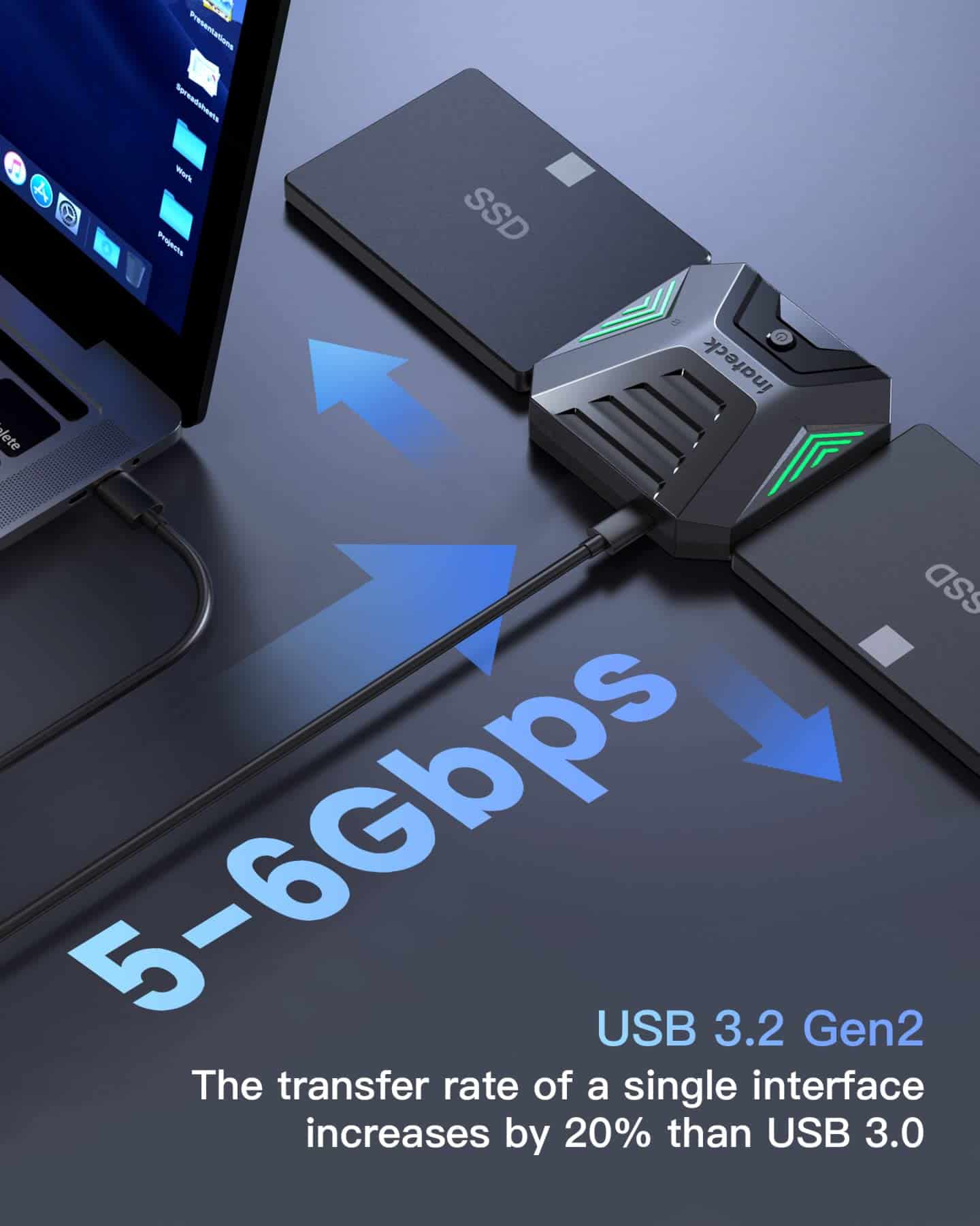 Adaptador USB 3.2 Gen 2 a SATA de Inateck, Clonación de - Image 4