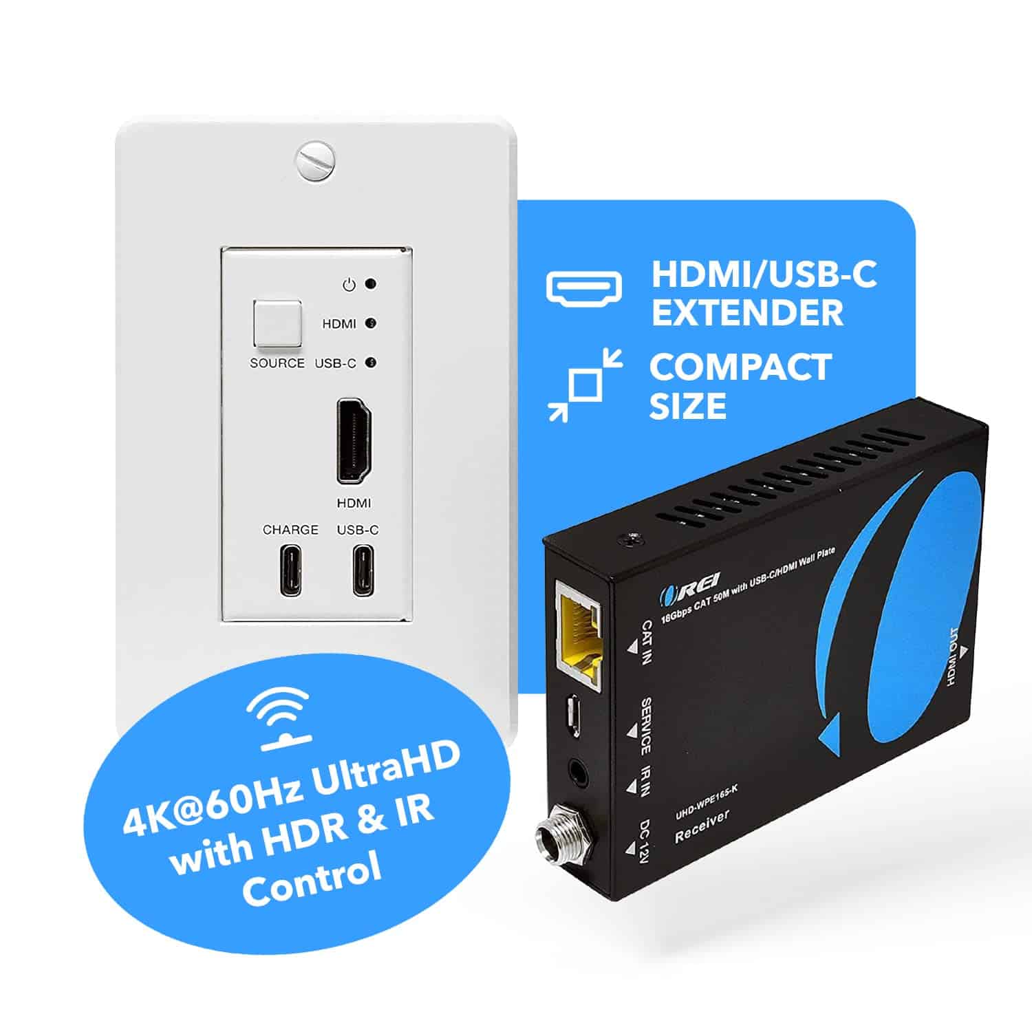 OREI 4K HDMI/USB-C Extender, Transmisor de Pared con Cable - Image 3