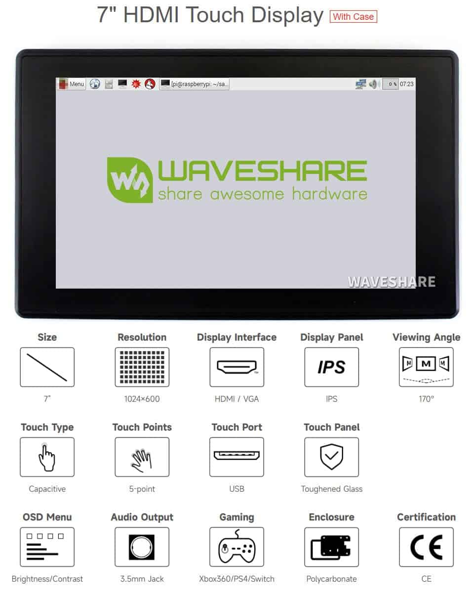 Pantalla Táctil WaveShare LCD Touch 7" para Raspberry Pi 4B - Image 4