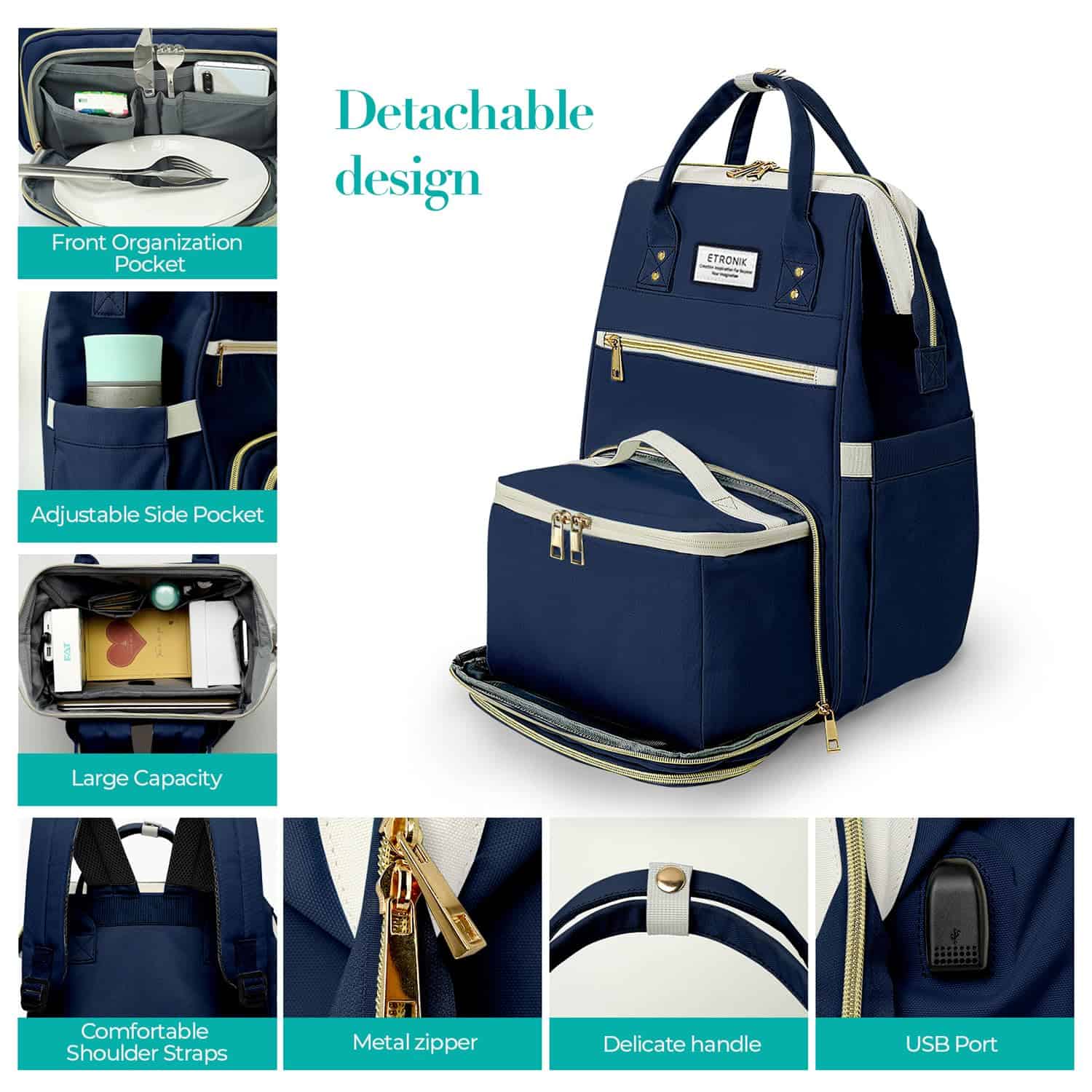 Mochila de Almuerzo ETRONIK para Mujeres, Mochila para - Image 3