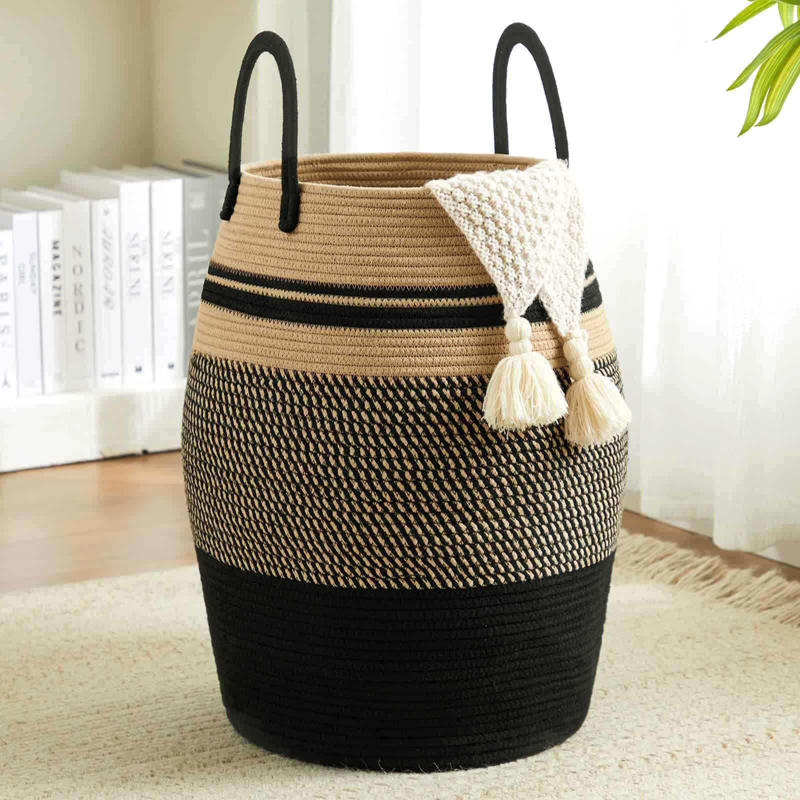 Canasta de ropa grande de 65L de cuerda de algodón de la