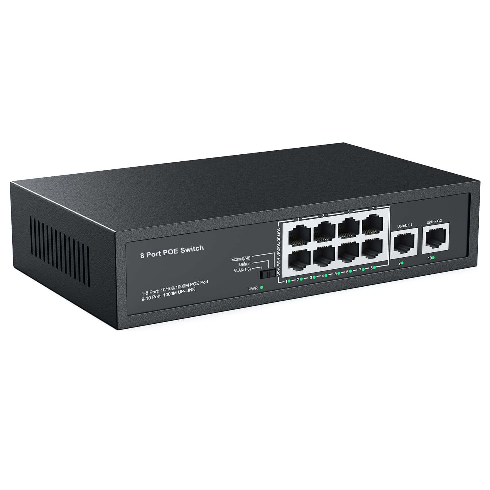 Switch Poe De 10 Puertos Real Hd, 8 Puertos Poe+ 2 Uplink