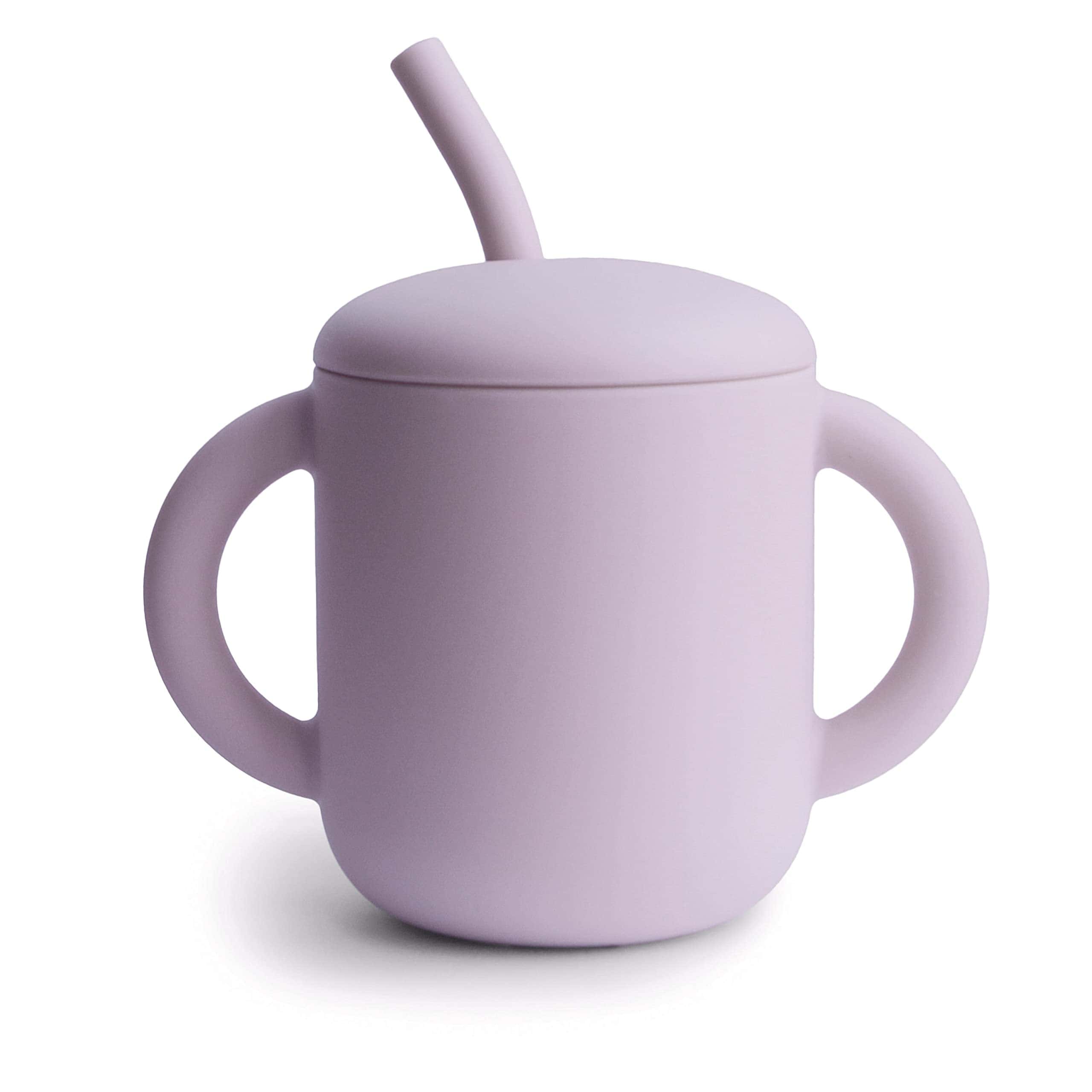 Vaso de entrenamiento y pajita de silicona 100% -Lila suave
