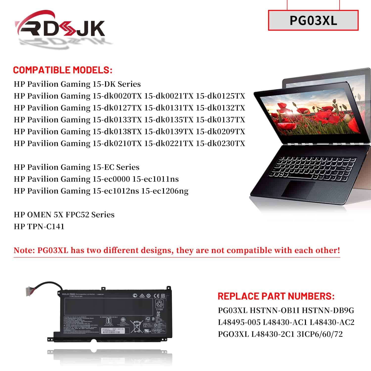 Batería de Laptop PG03XL para HP Pavilion Gaming 15-DK - Image 4
