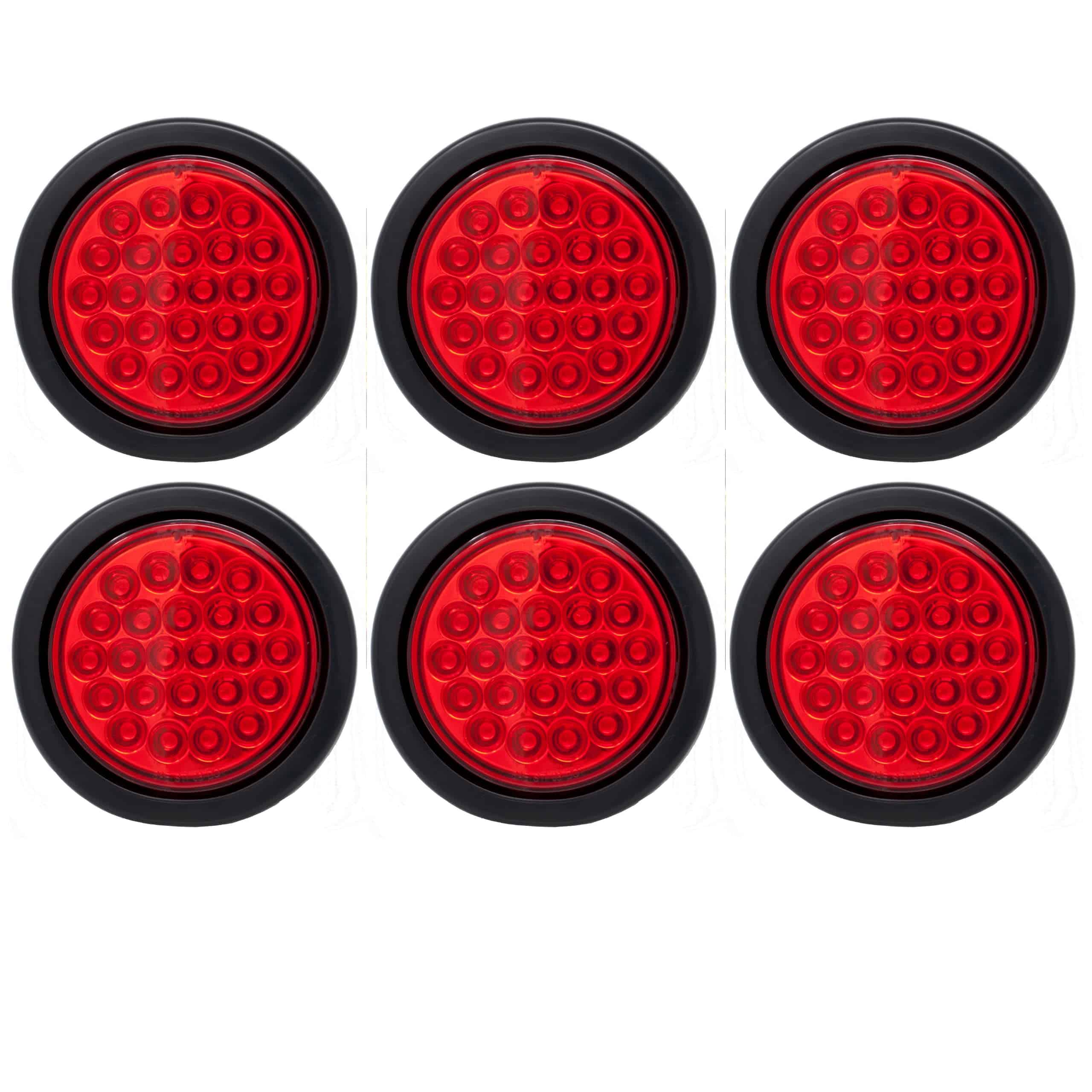 [6x] 4″ Luz de Cola LED Redonda para Remolque Roja 24 LED