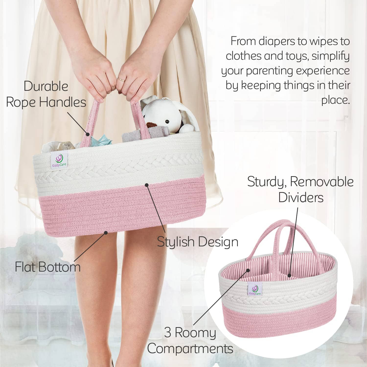Organizador de Pañales KiddyCare Tejido, Cesta Grande Gris - Imagen 6