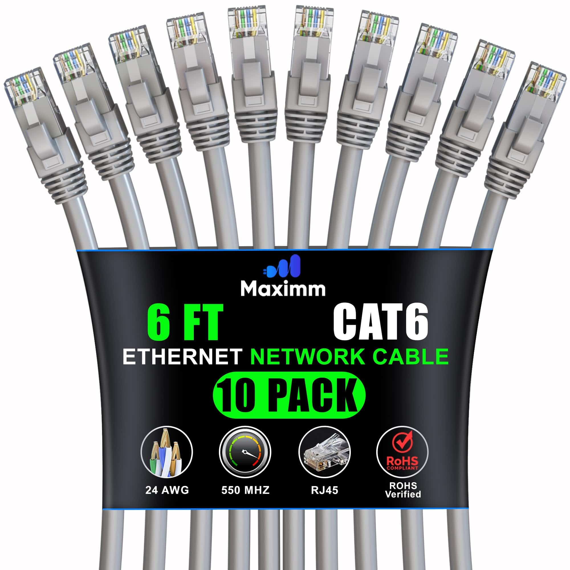 Cable Ethernet Cat 6 Maximm de 6 pies (paquete de 10) -