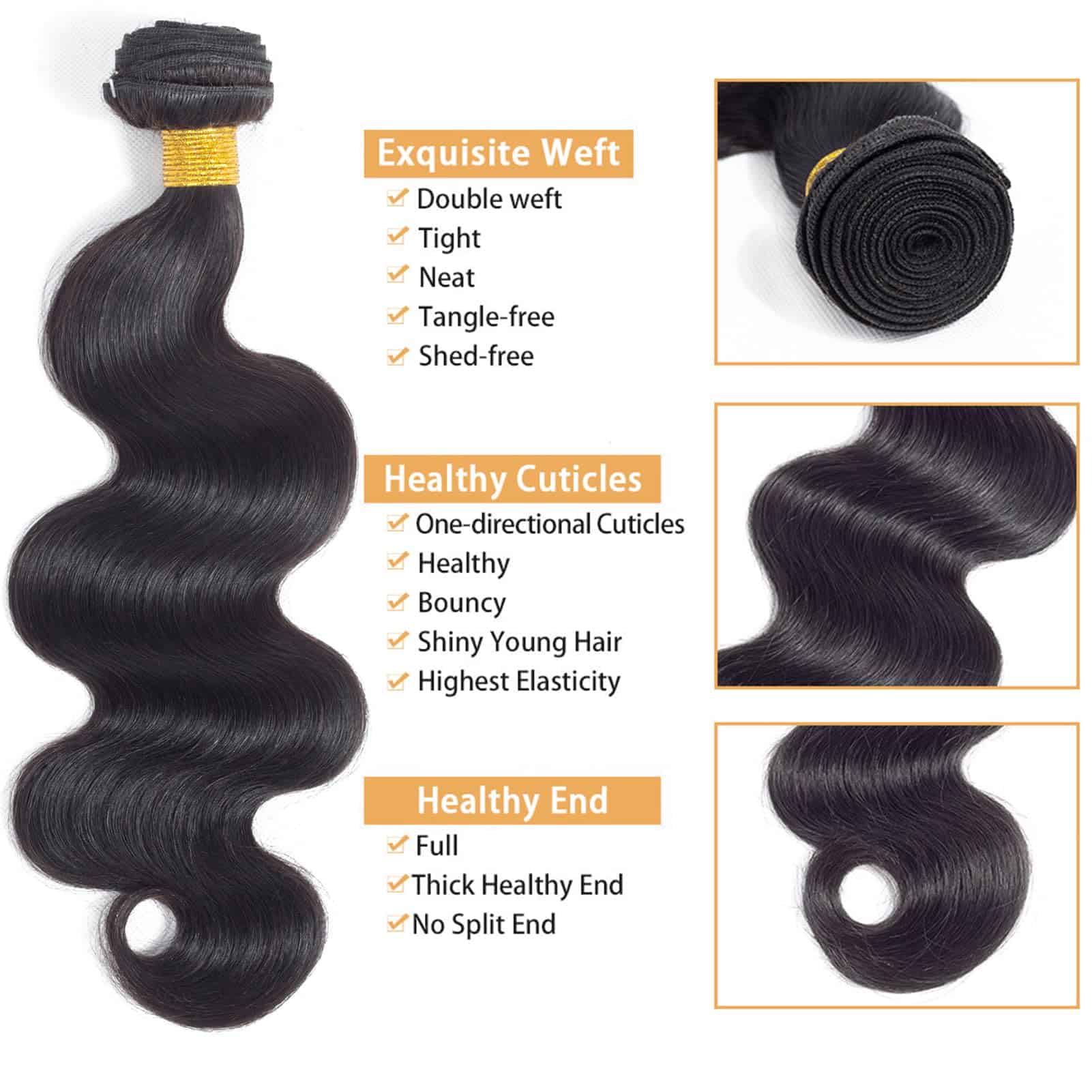 Alternative view of Paquetes de Onda Corporal de 12A Cabello Humano de 32
