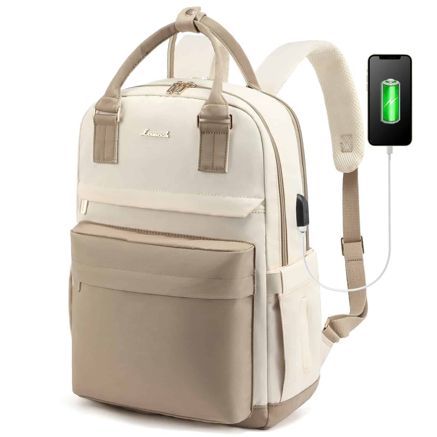 Mochila para Laptop LOVEVOOK 15.6'' Puerto USB Vintage-Beige