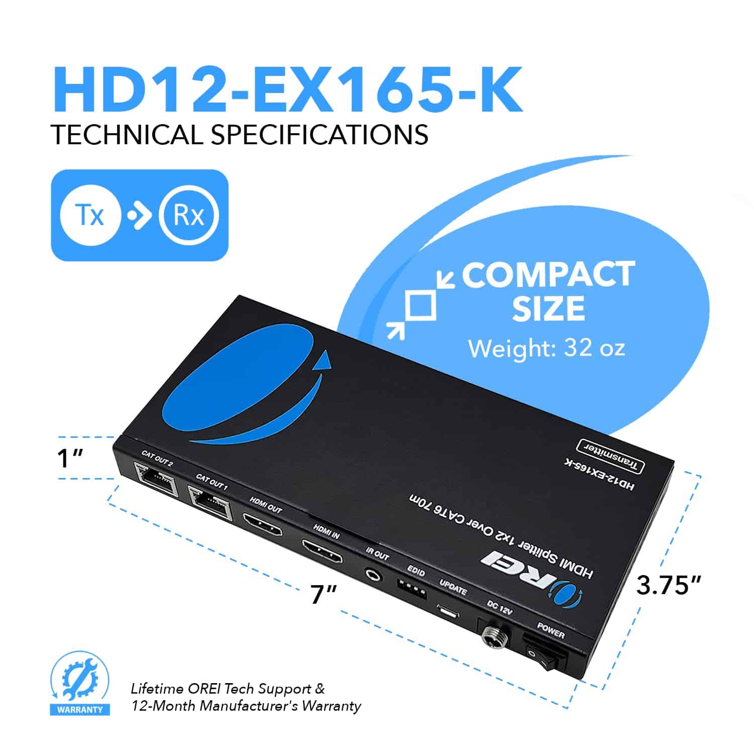 OREI 4K 1x2 HDMI Extensor Splitter sobre Ethernet Cat6/7 - Image 6