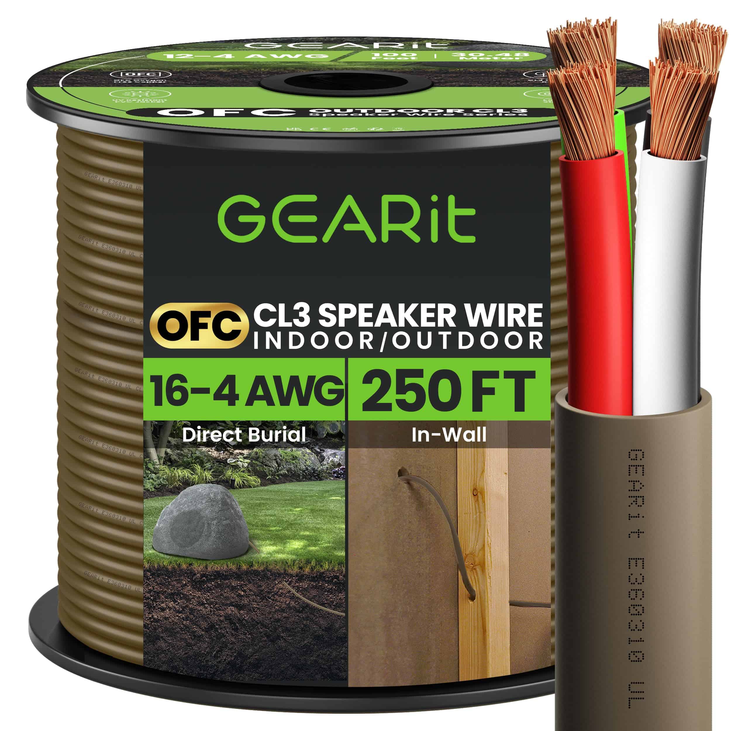Cable de Altavoz GEARit 16/4 (250 Pies) -Marrón 16AWG