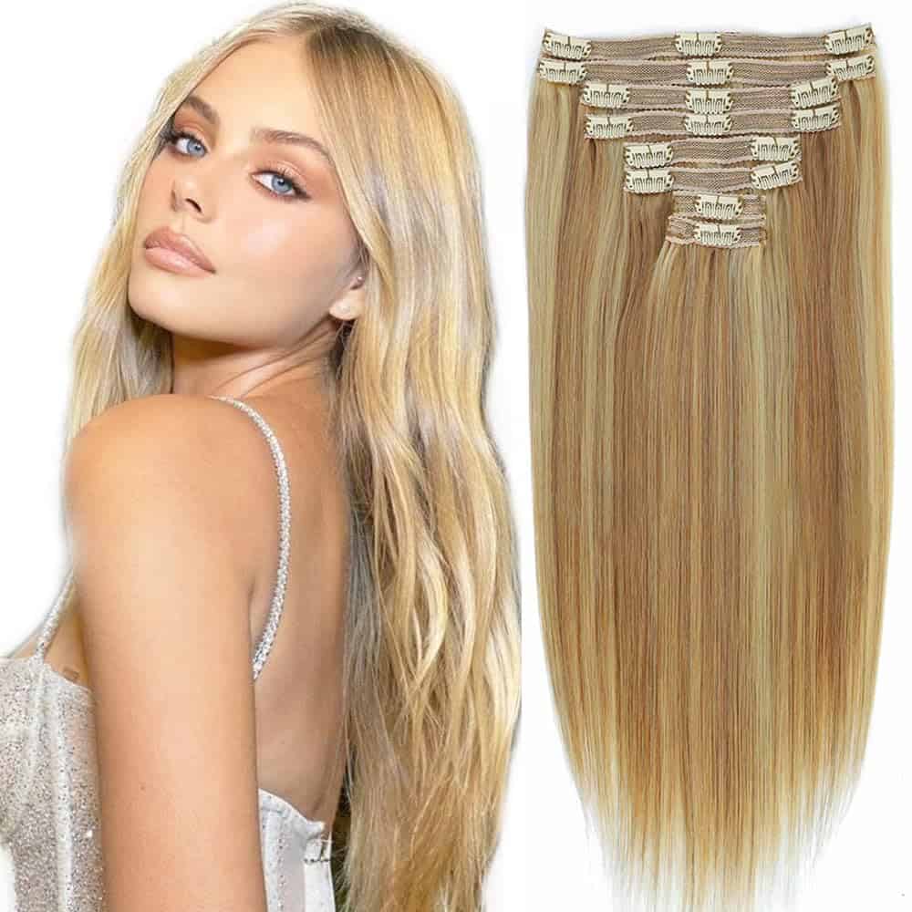 Extensiones de Cabello Humano Clip en Rubio Oscuro con