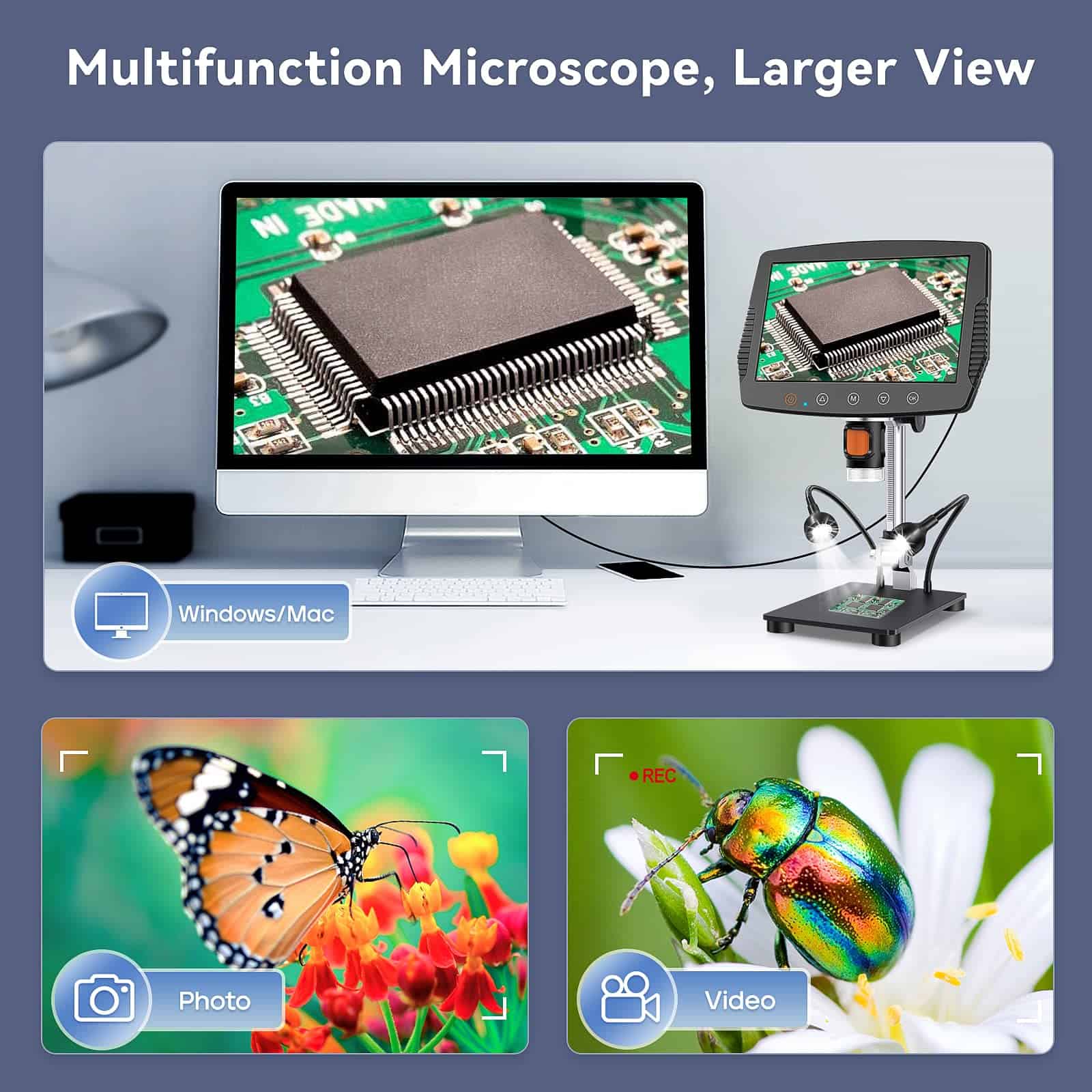 Microscopio digital LCD Hayve de 9 pulgadas, aumentos de - Imagen 6