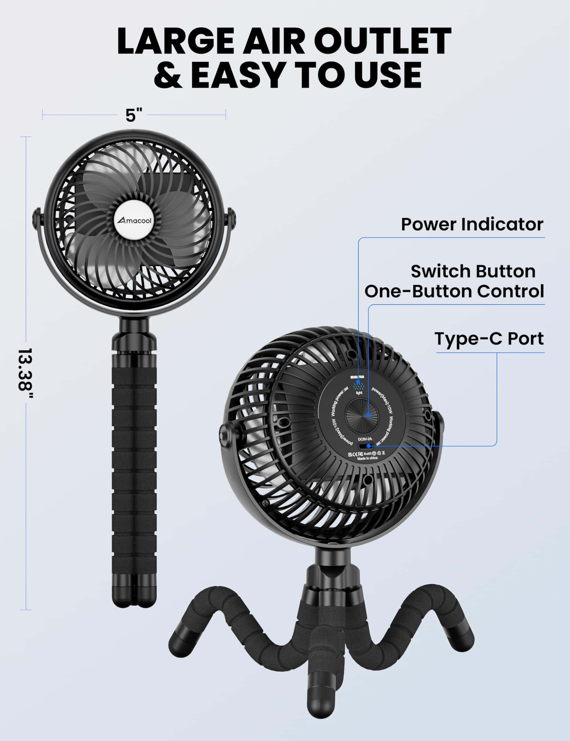 Ventilador para Cochecito de Bebé AMACOOL - 5000mAh - Image 8
