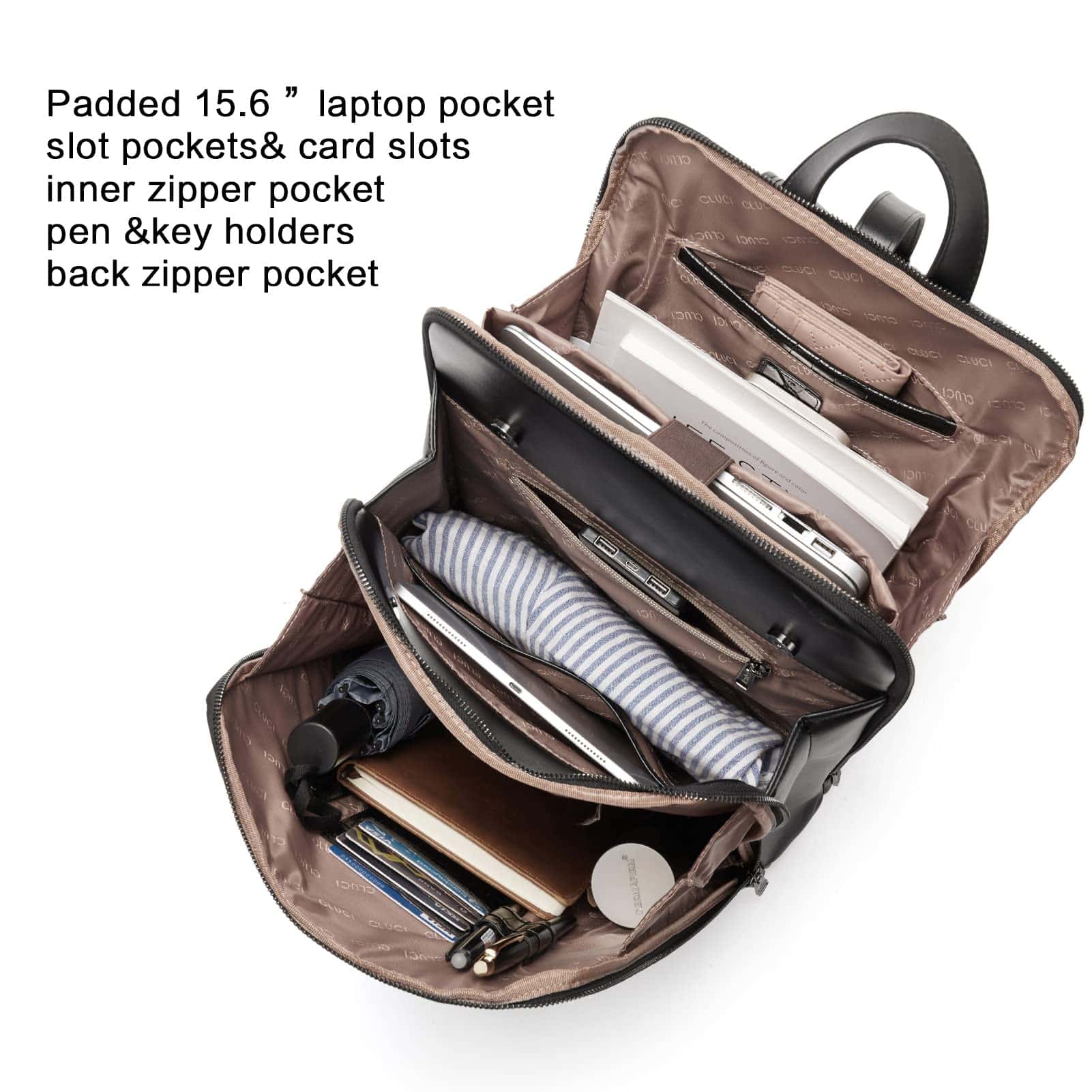 Mochila de Cuero CLUCI para Laptop de 15.6" Estilo Cocodrilo - Imagen 4