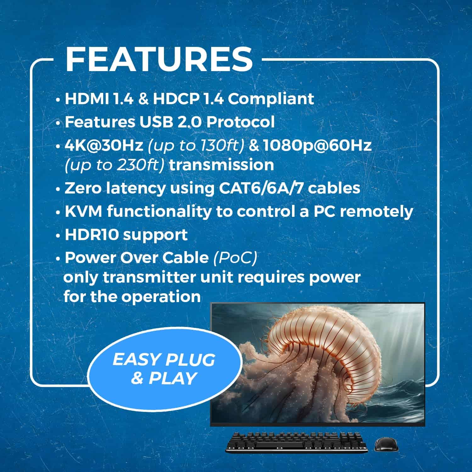 Extensor OREI KVM 4K HDMI Balun sobre Cable Ethernet CAT6/7 - Image 7