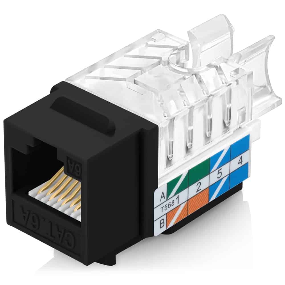 Conjunto de 10 Jacks Cat6A Keystone RJ45 Angulados 45°