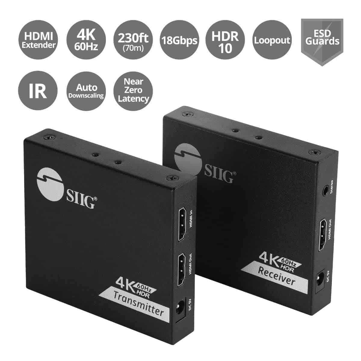SIIG 4K HDMI Extender Balun Over Cat6/7 230ft with Loopout - Image 3