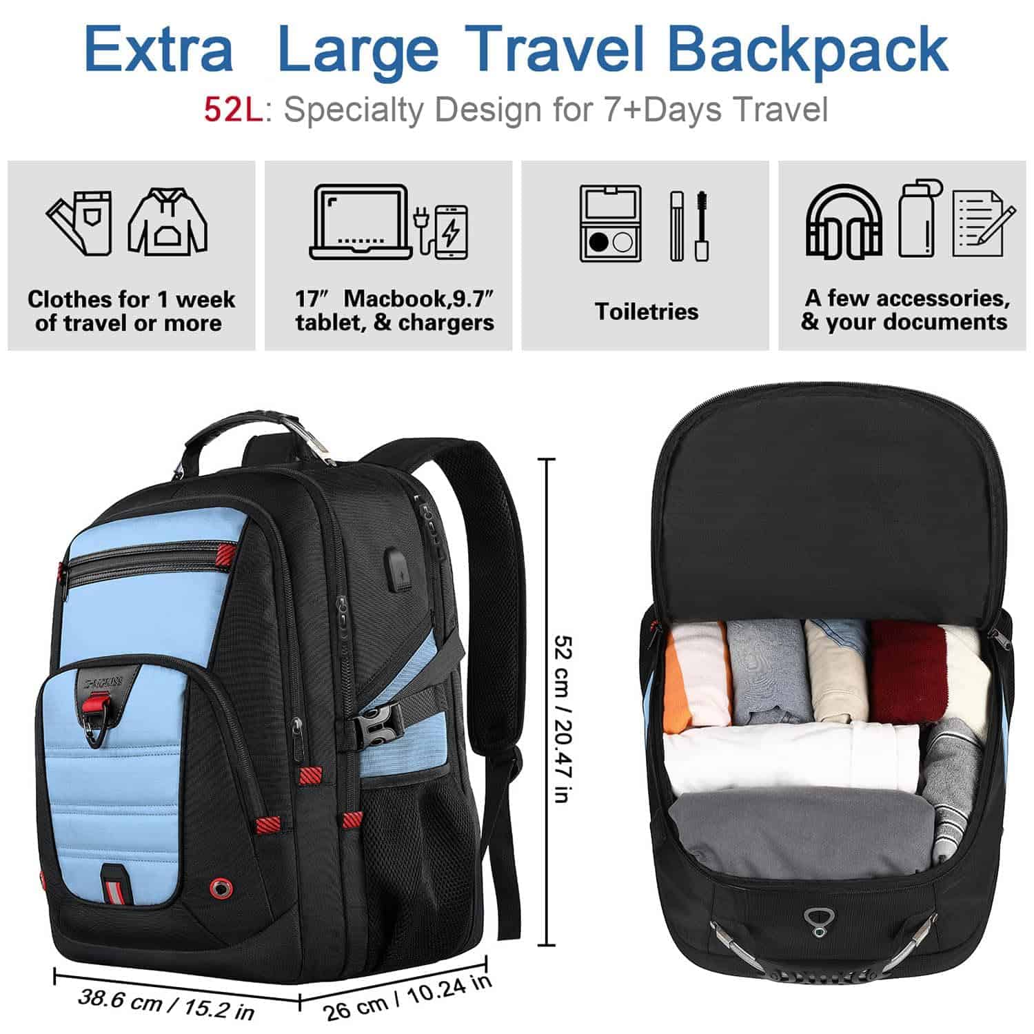Mochila grande Z-MGKISS para viajes, 52L, mochila antirrobo - Image 5