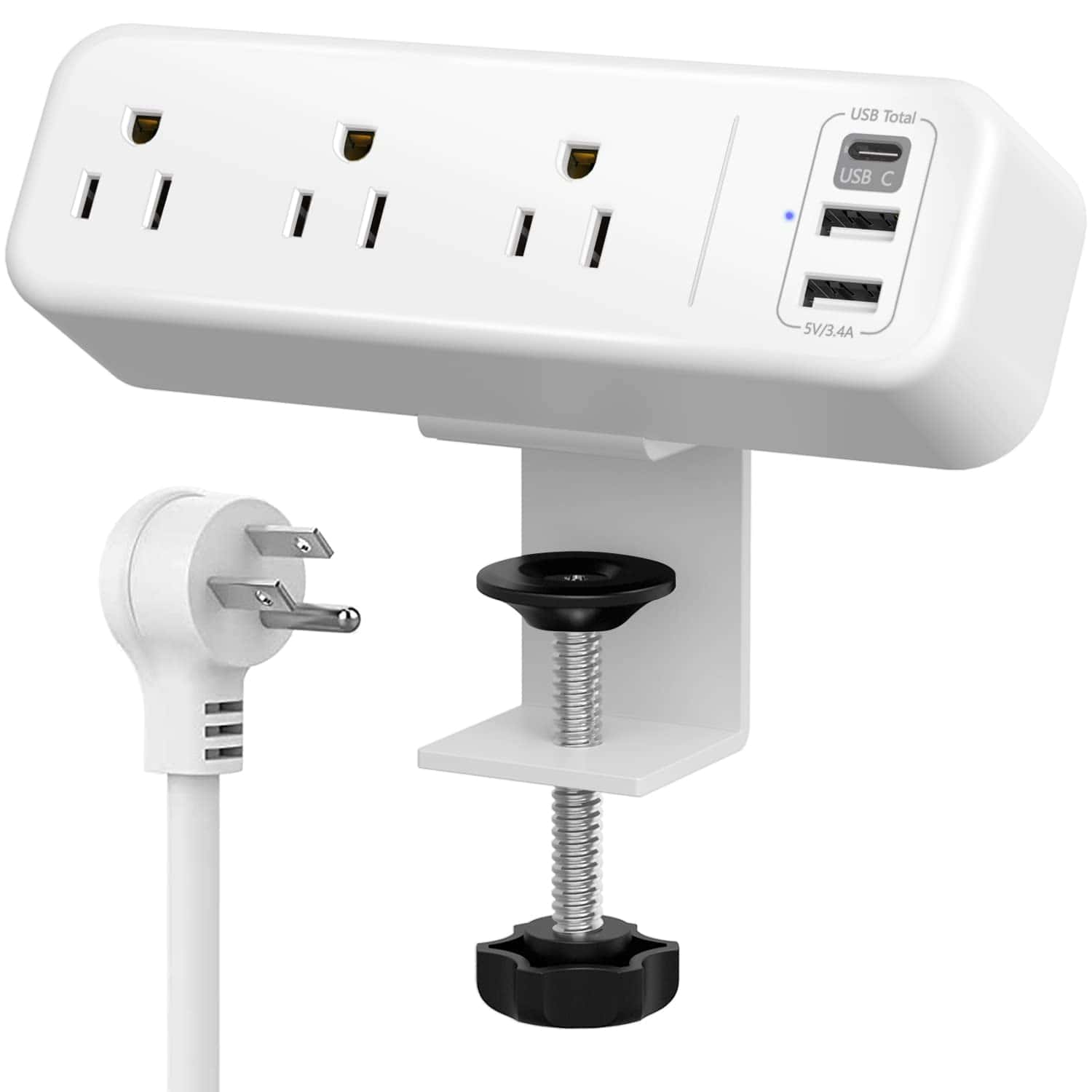 Regleta de Energía con Abrazadera para Escritorio con USB