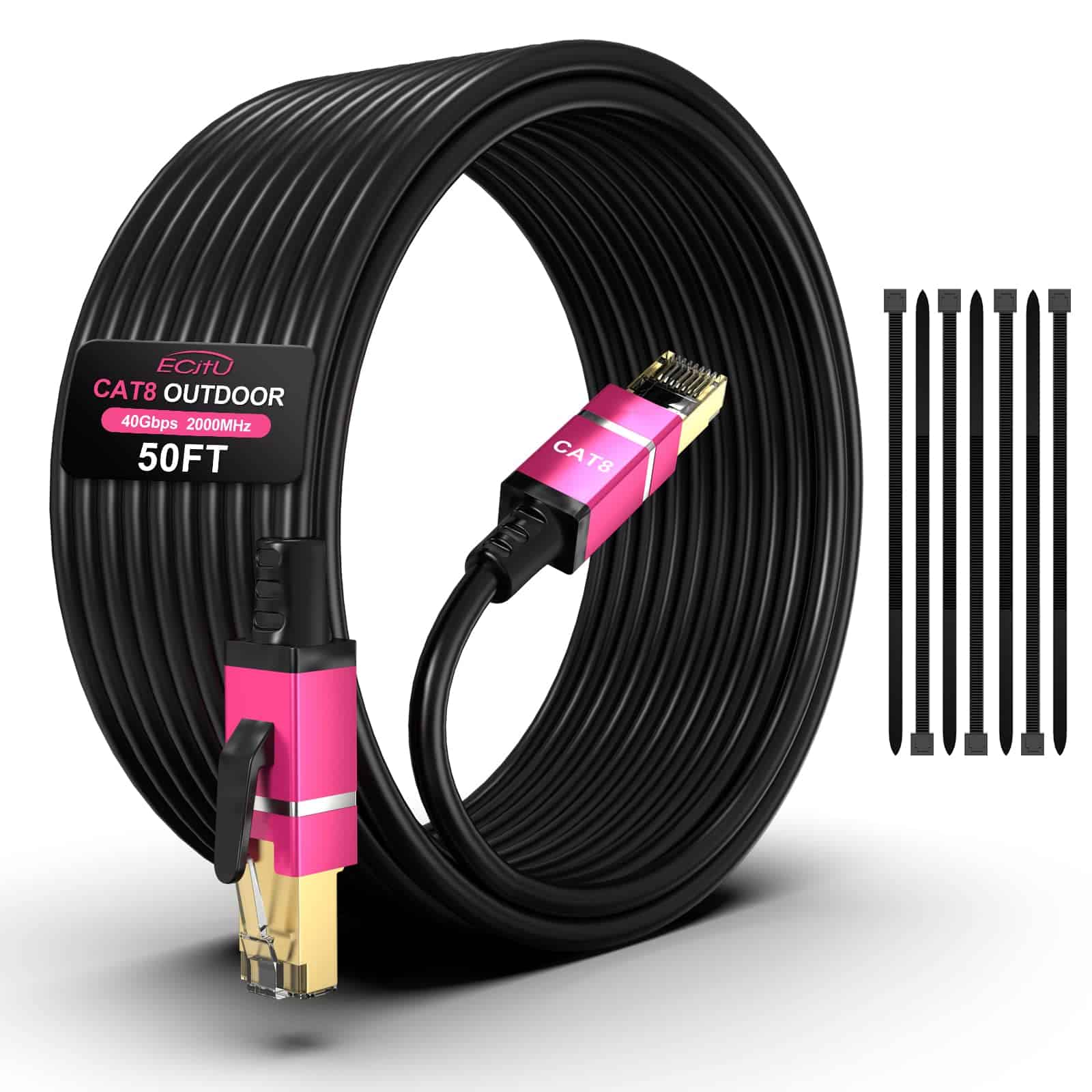 Cable Ethernet Cat 8 de Exterior de 50FT, Enterrado, Cobre