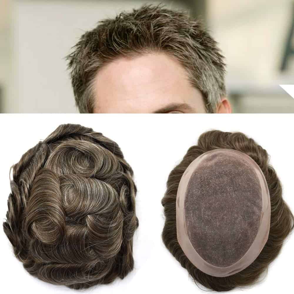 Tupé Masculino Pelo Humano Fine Mono Recubrimiento de