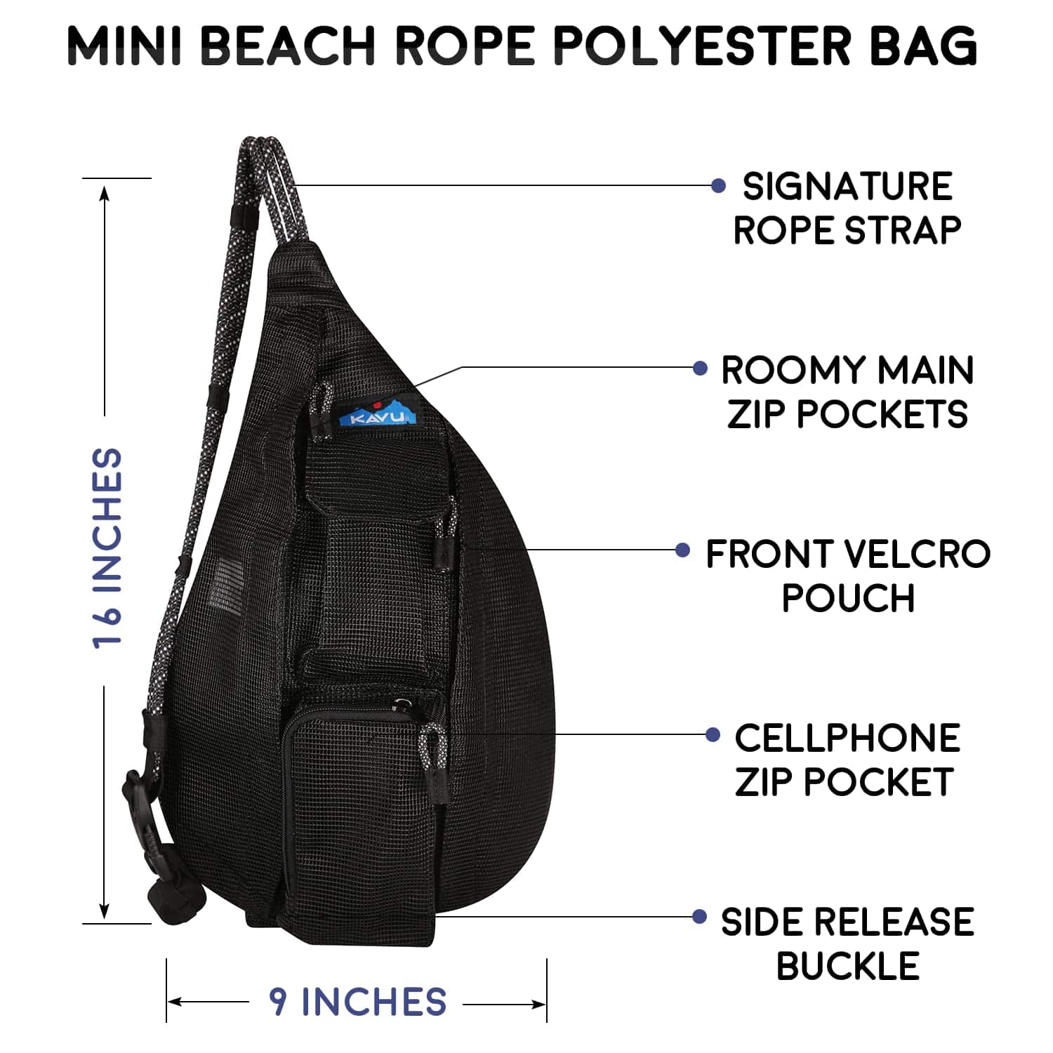 Bolso Mini Cruzado De Malla Para Playa Kavu - Negro - Image 7