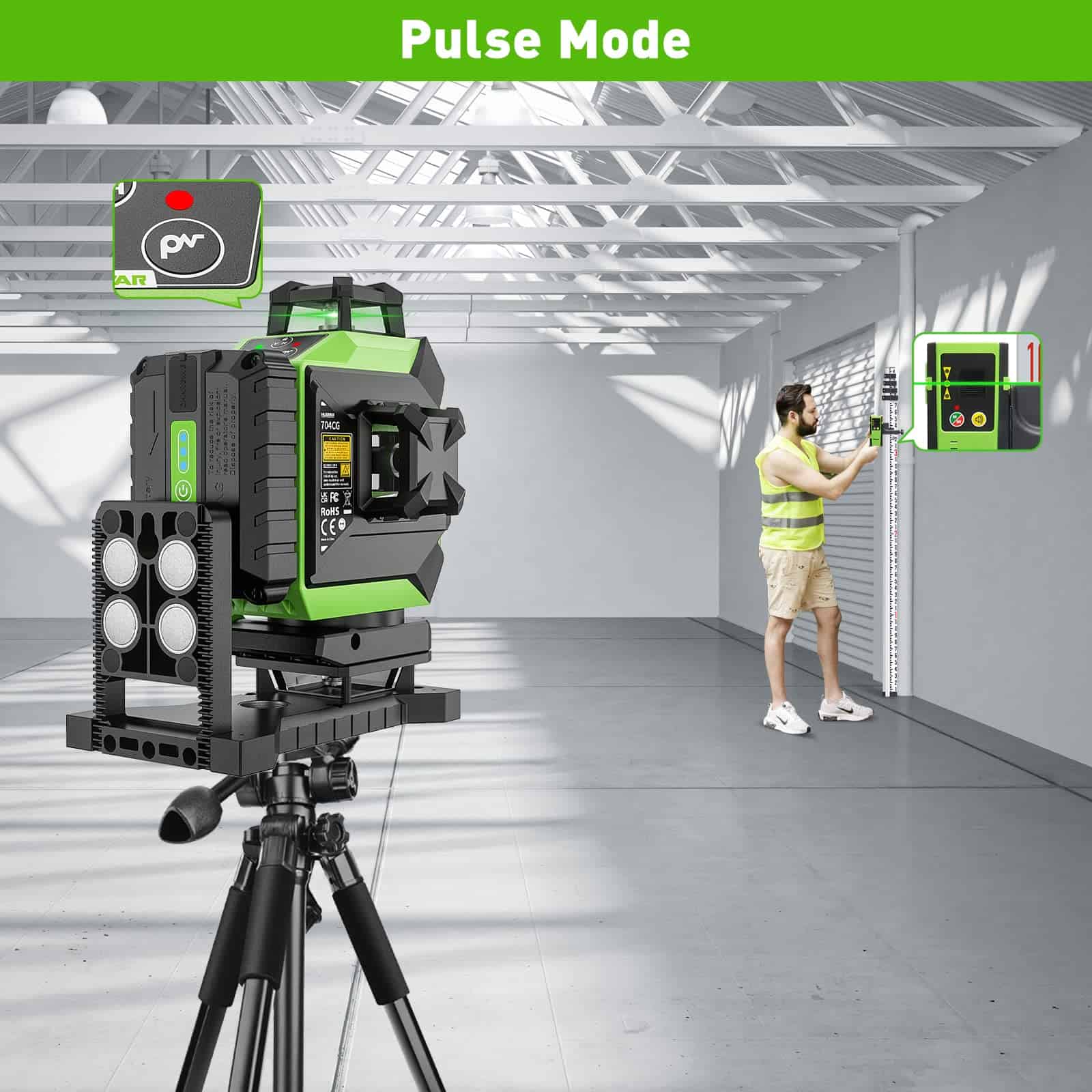 Nivel Medidor Laser Huepar 704CG 4 x 360° 6600mah 16 Lineas - Image 7