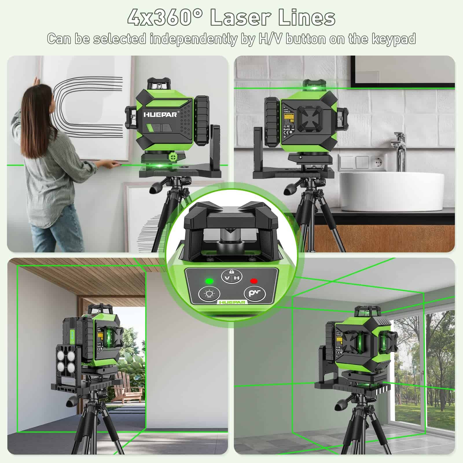 Nivel Medidor Laser Huepar 704CG 4 x 360° 6600mah 16 Lineas - Image 4