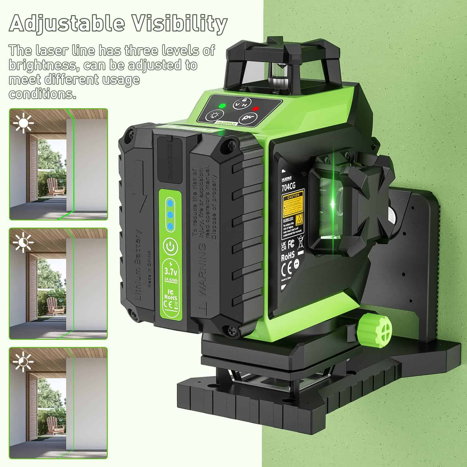 Nivel Medidor Laser Huepar 704CG 4 x 360° 6600mah 16 Lineas - Image 5