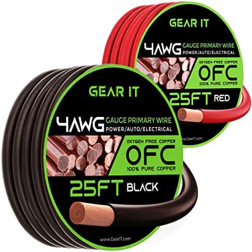 Cable de cobre GearIT automoriz 4 AWG calibre 8.0 negro/rojo