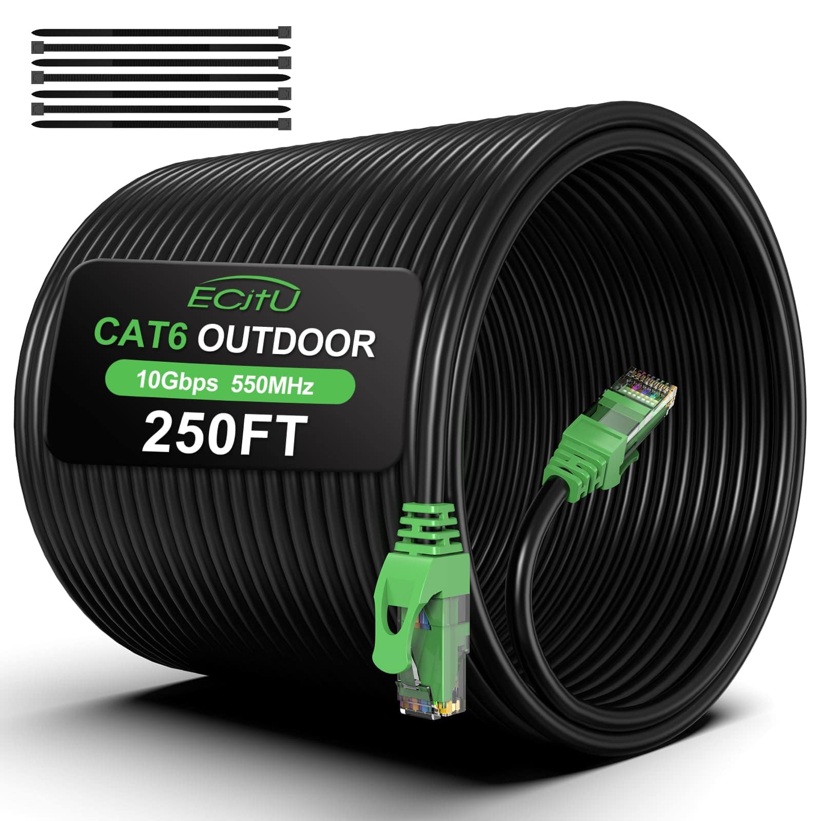 Cable De Ethernet Exterior Cat6 De 250ft, Enterrado,