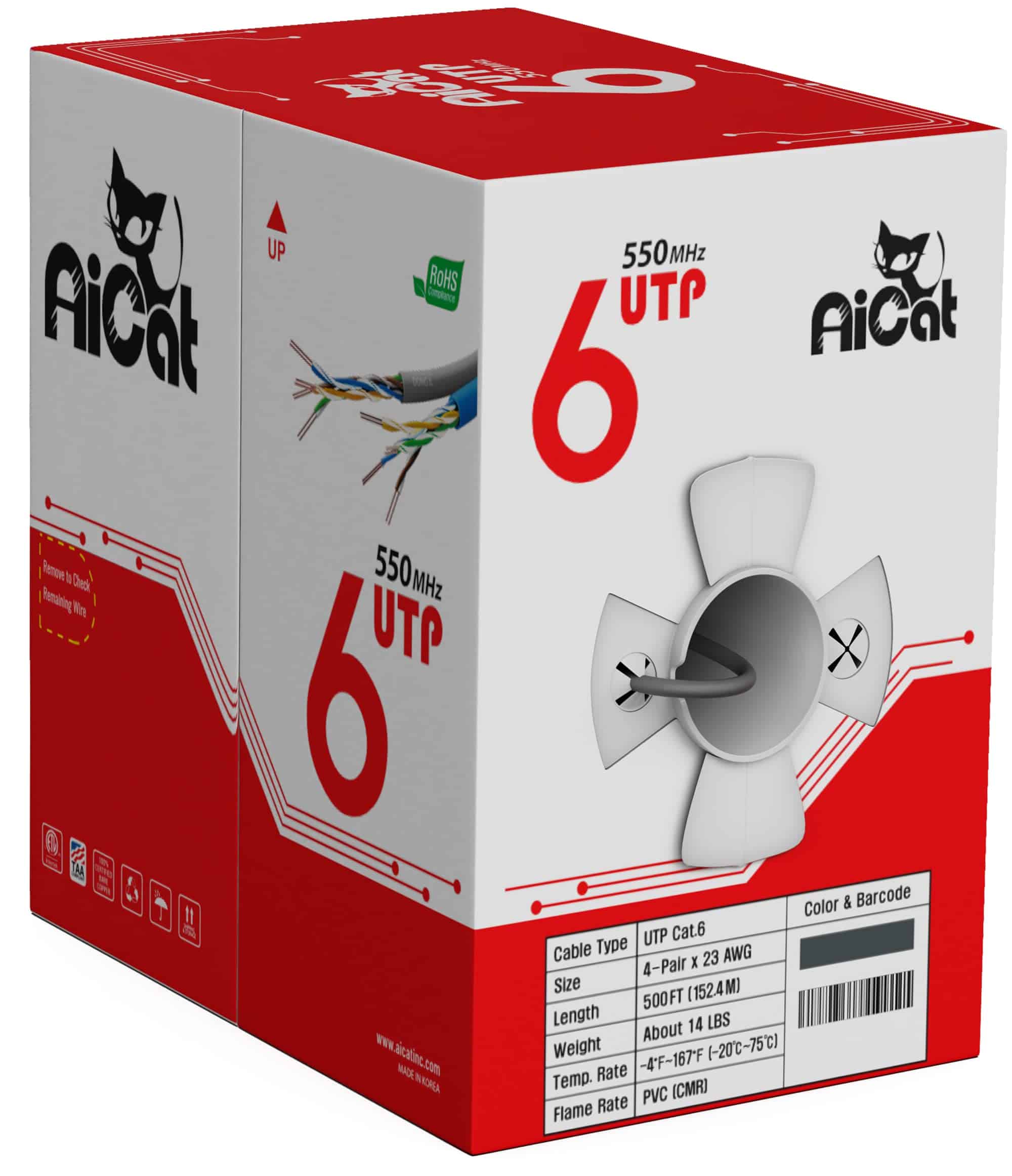 Cable de Ethernet Cat6 AiCat 500ft - 23 -Gris