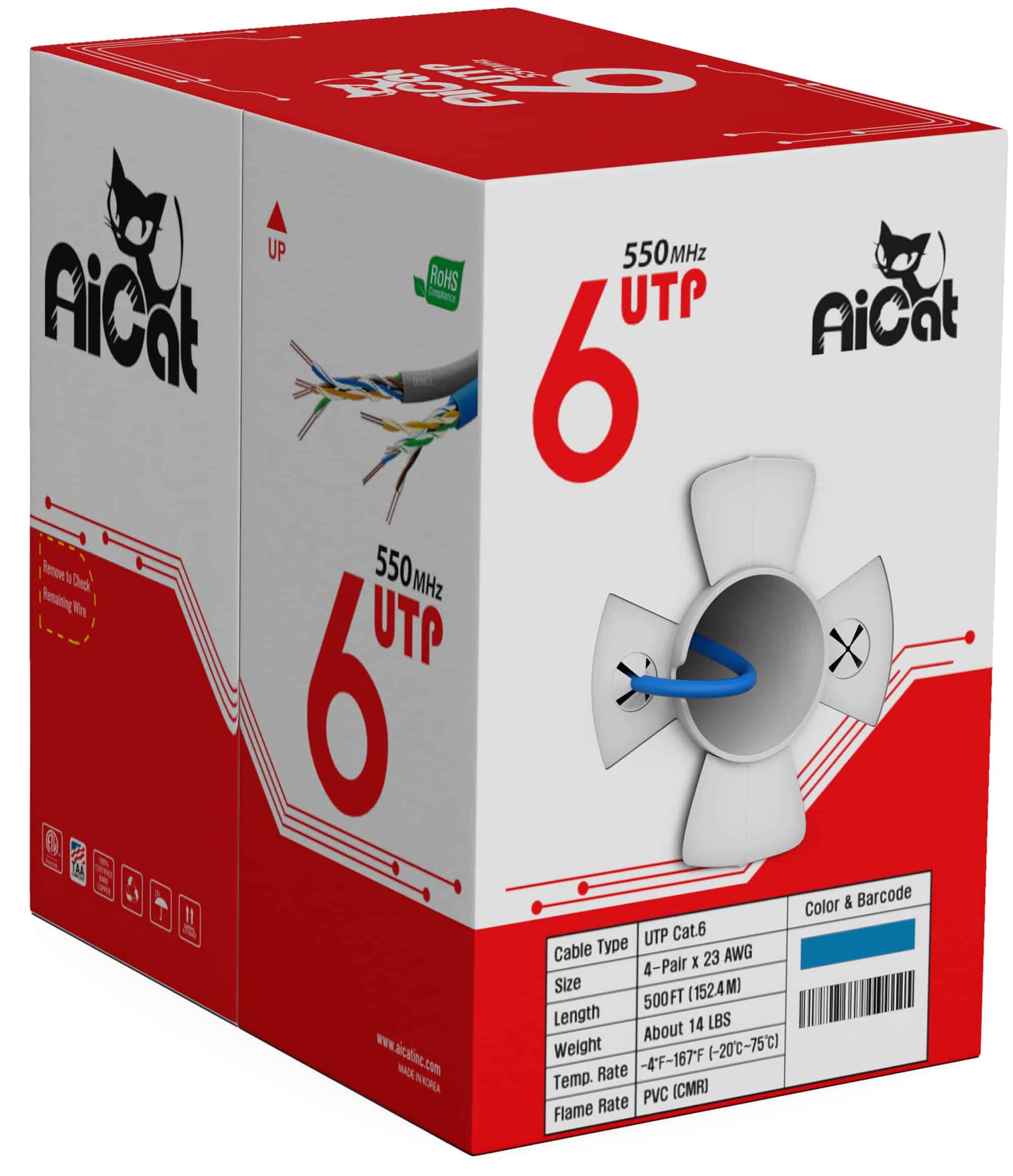 Cable de Ethernet Cat6 AiCat 500ft - 23 -Azul