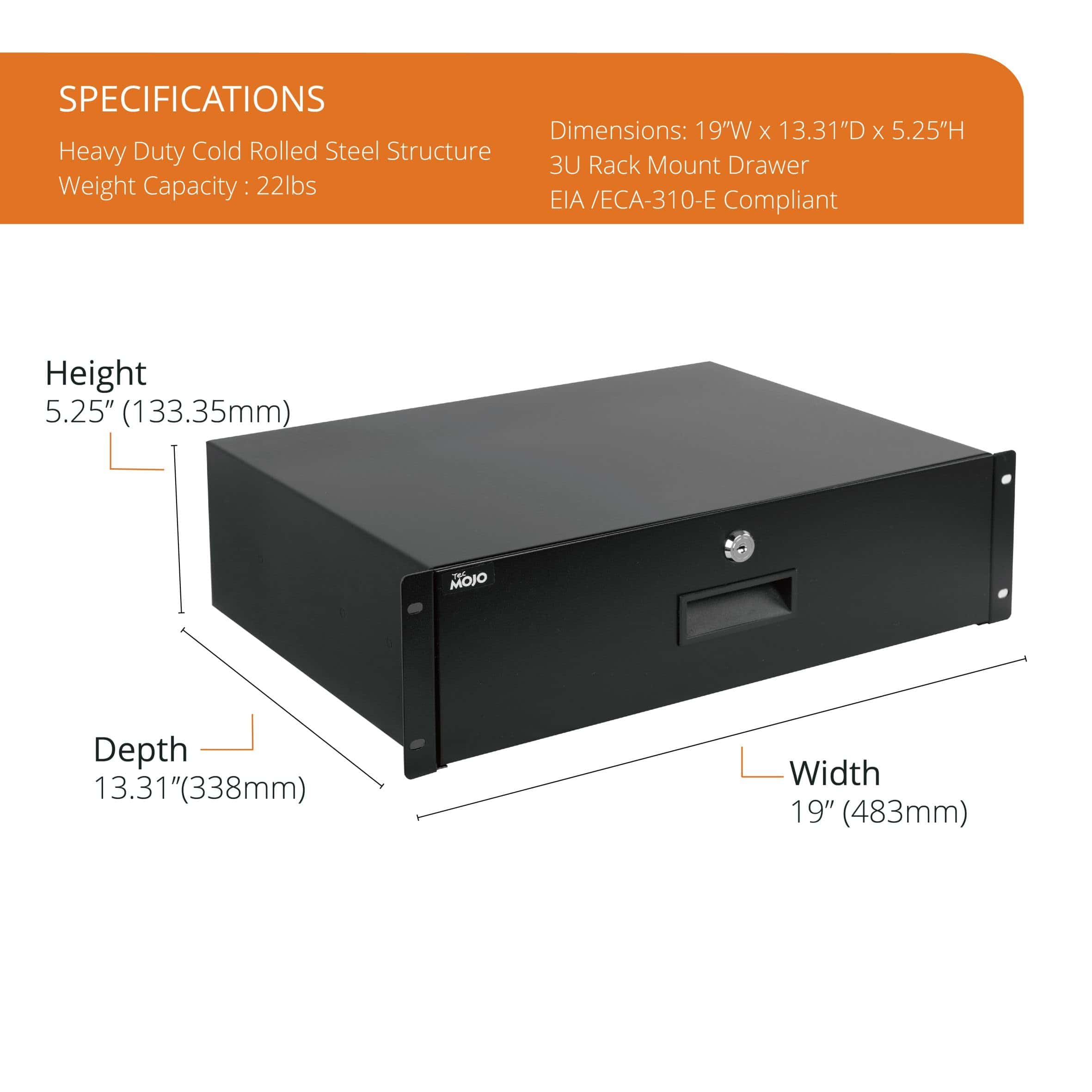 Cajón de Montaje en Rack con Cerradura Tecmojo 3U - 22lb - Image 3