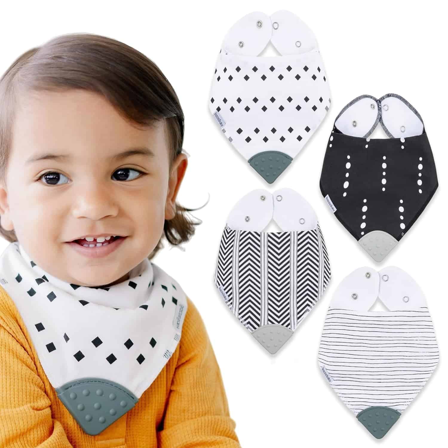 Paquete de 4 baberos de dentición Bazzle Baby Bandana –