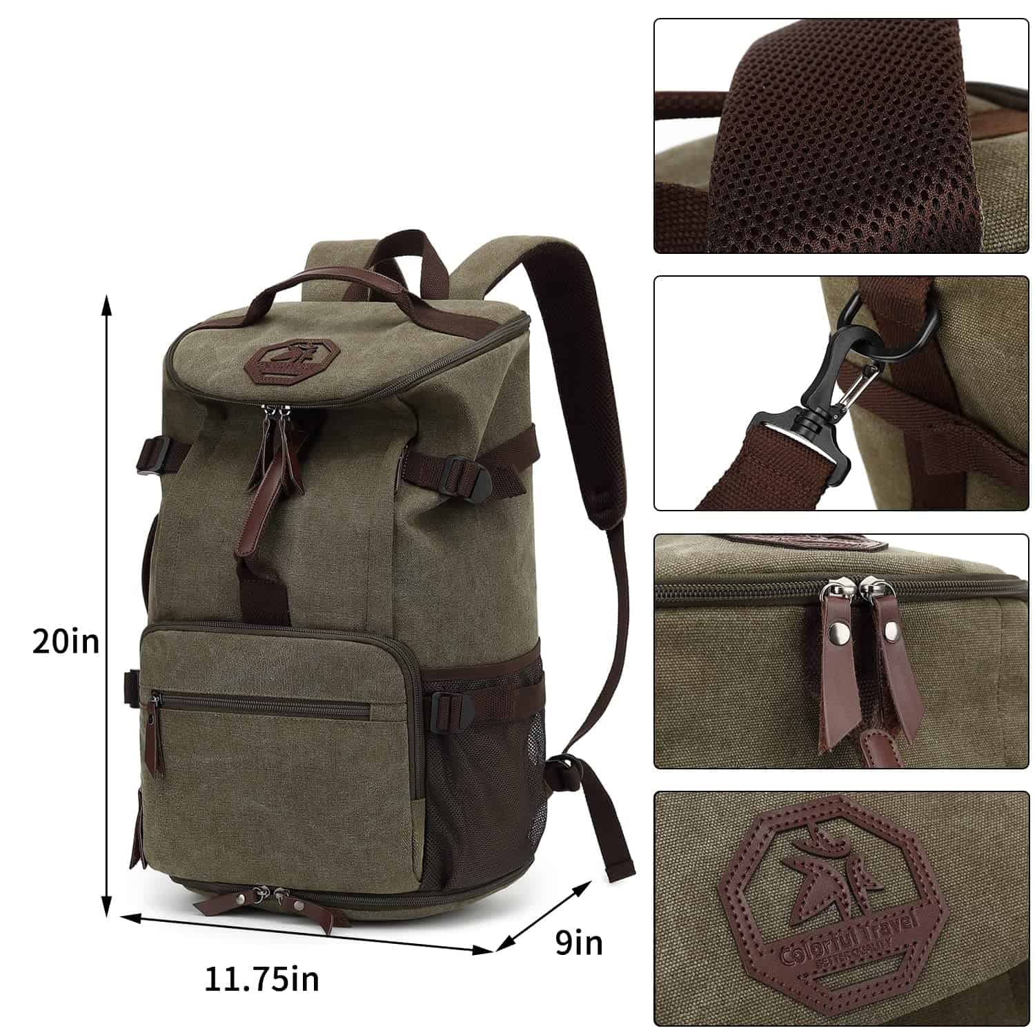 Mochila de Viaje Vintage de Lona para Gimnasio con - Image 3