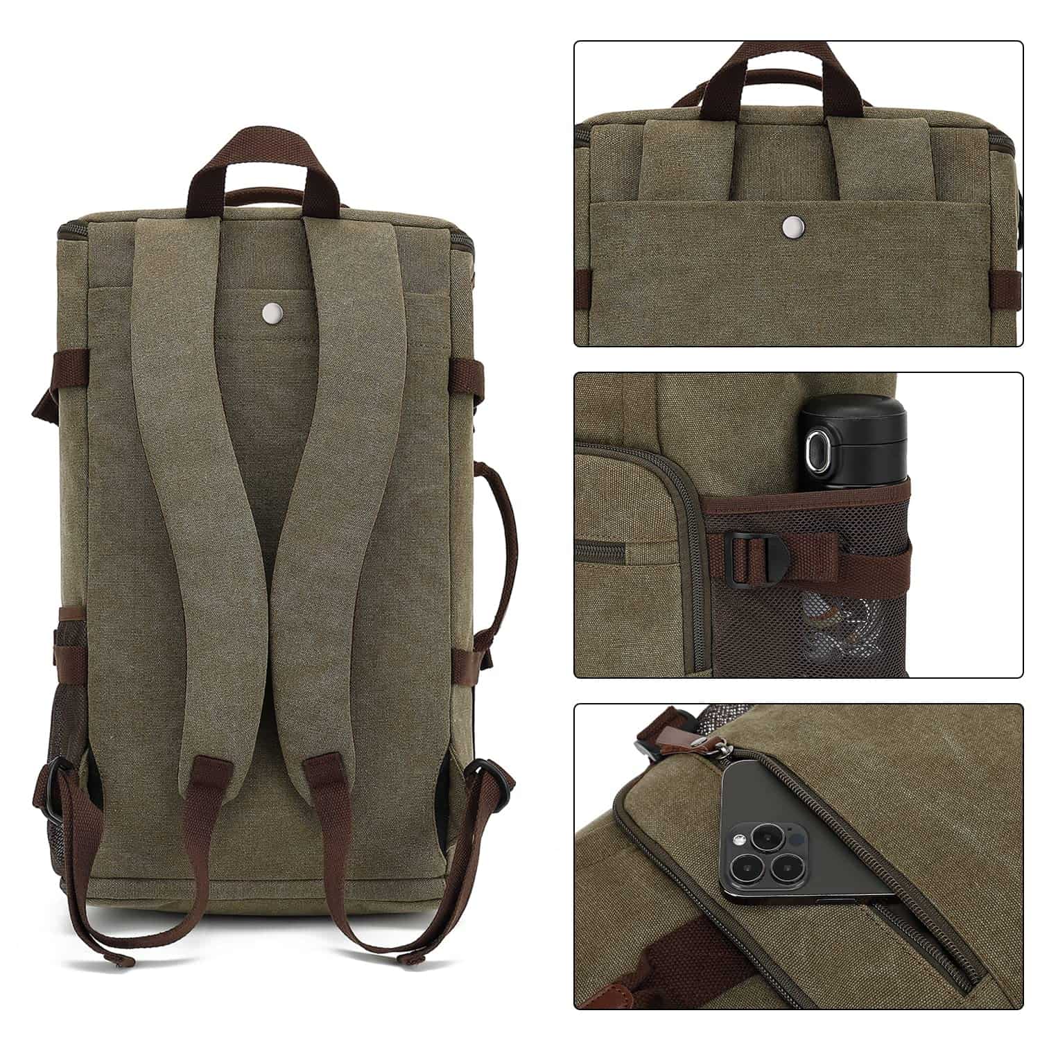 Mochila de Viaje Vintage de Lona para Gimnasio con - Image 4
