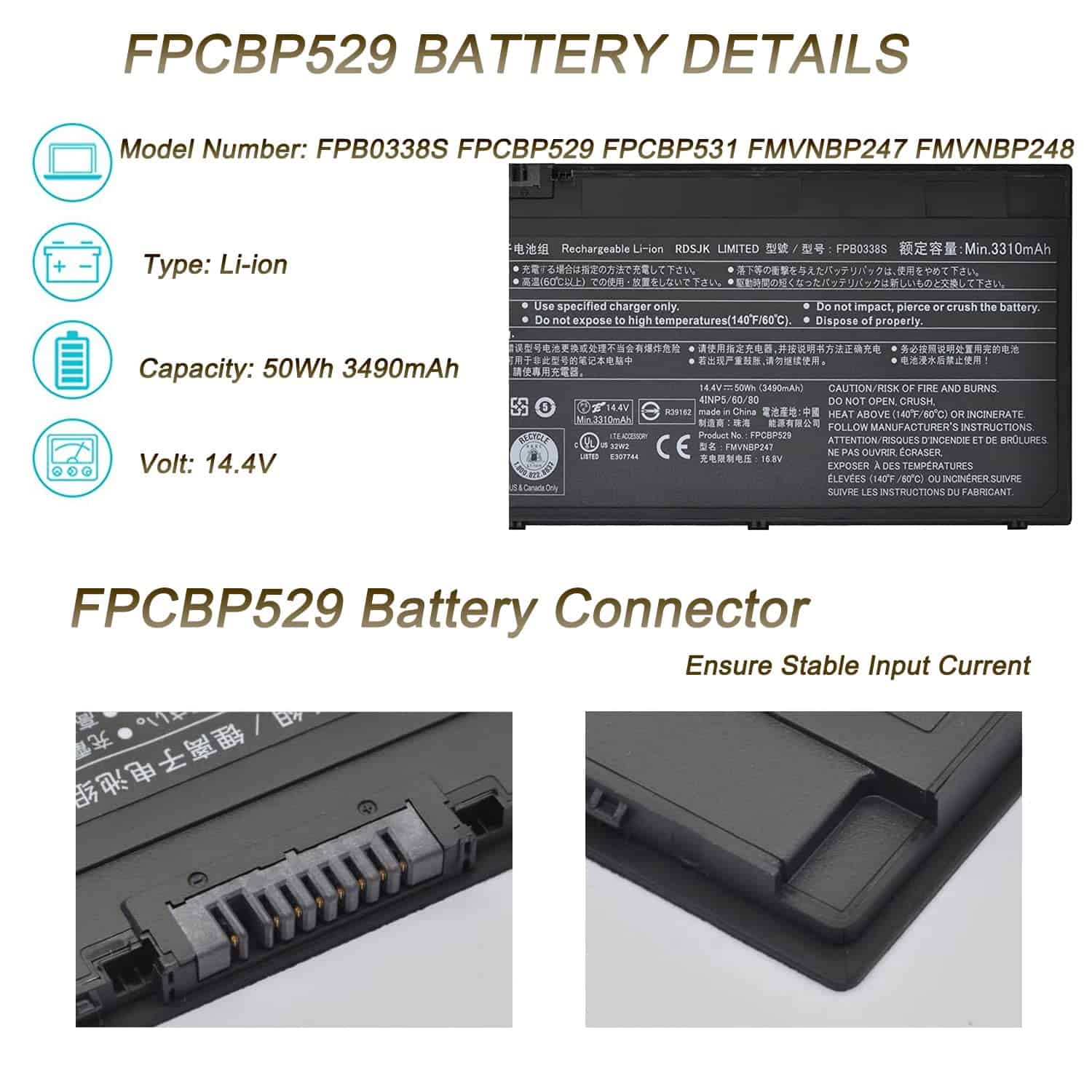 Batería de portátil QINGYUX FPCBP529 FPB0338S FPCBP531 - Image 3