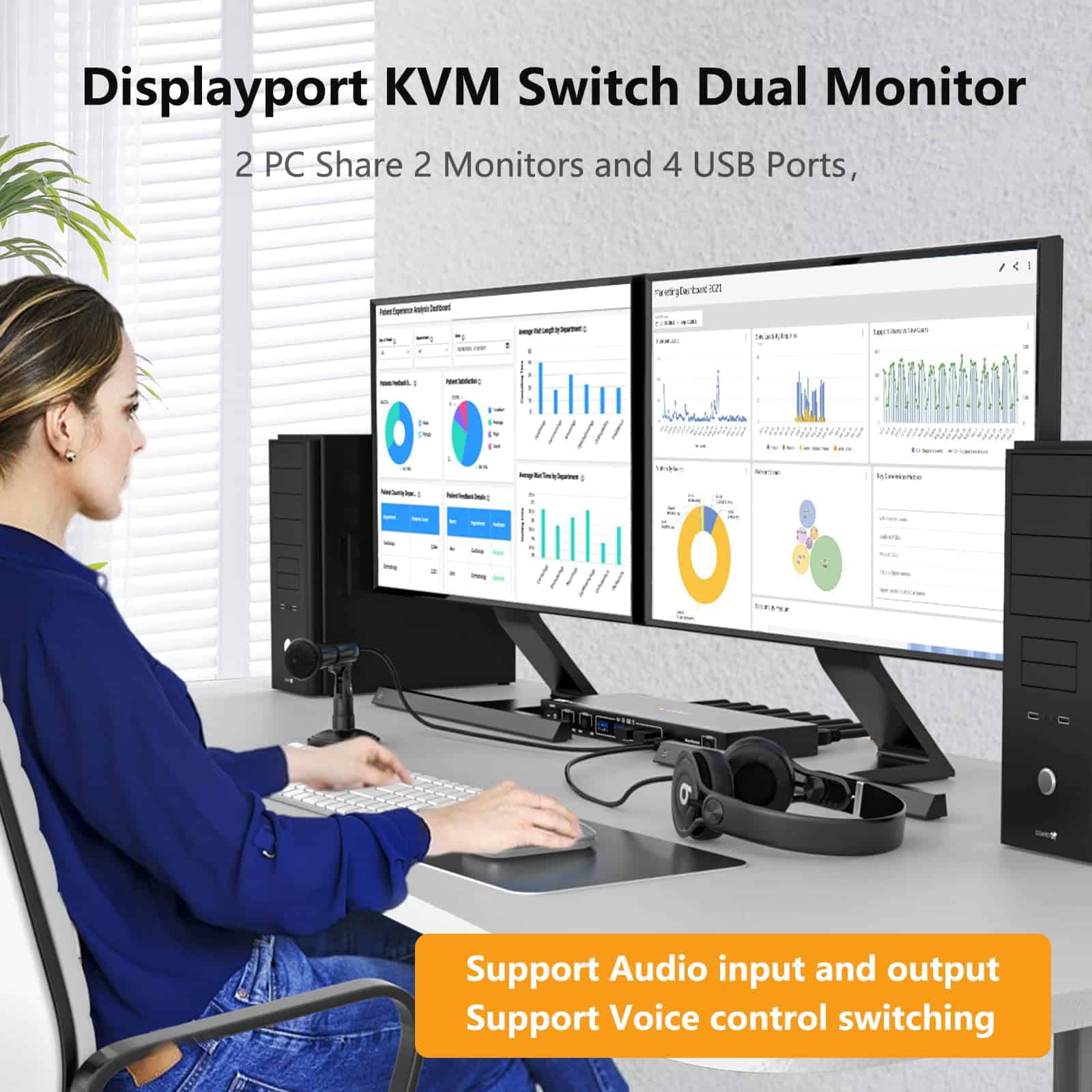 Switch KVM DP para monitores duales con control de voz, 2 - Image 5
