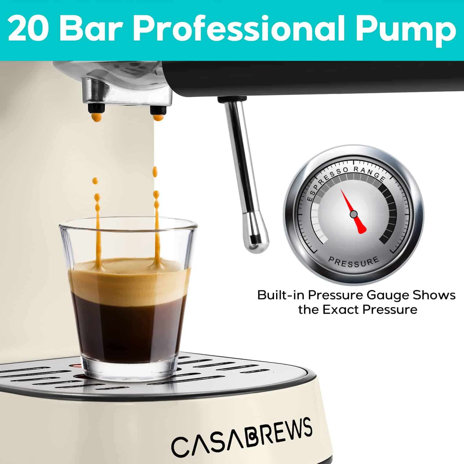 Cafetera Espresso CASABREWS 20 BAR Regalo Navidad -Crema - Image 3