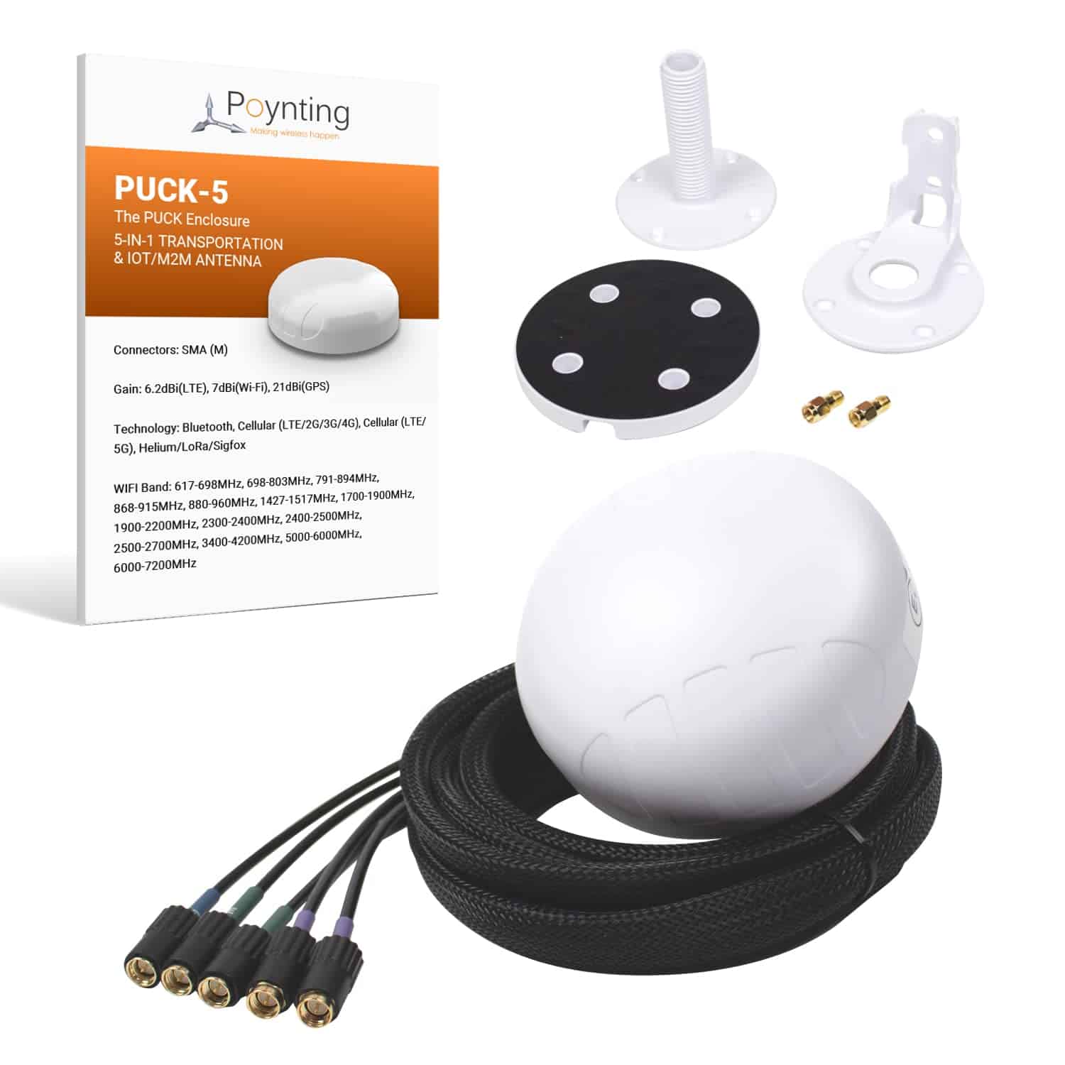 Antena de transporte y M2M/IoT Poynting Puck-5 5-en-1 | 5G