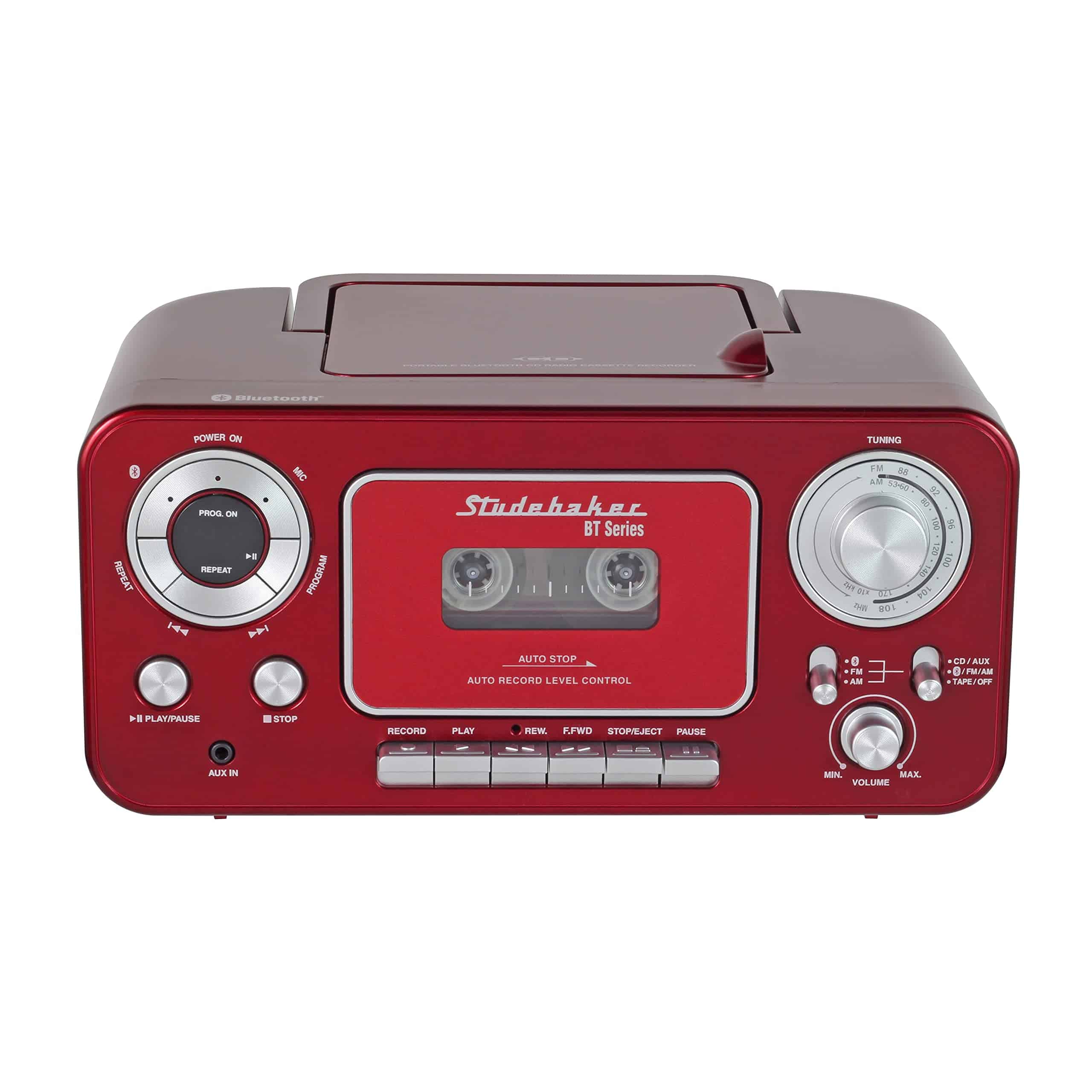 Reproductor de CD Estéreo Portátil con -Rojo y Plateado - Image 3